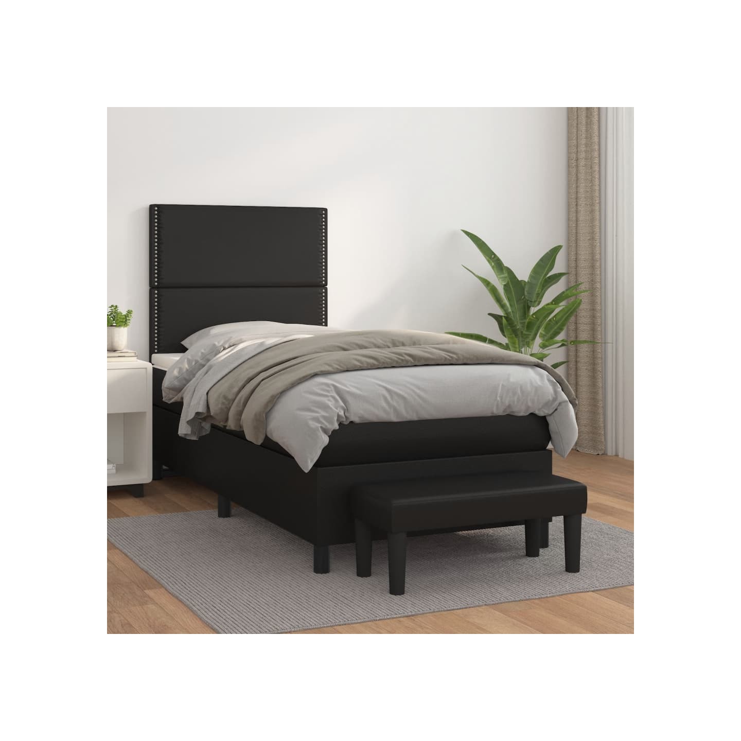 Sommier à lattes de lit avec matelas Noir 90x200 cm Similicuir