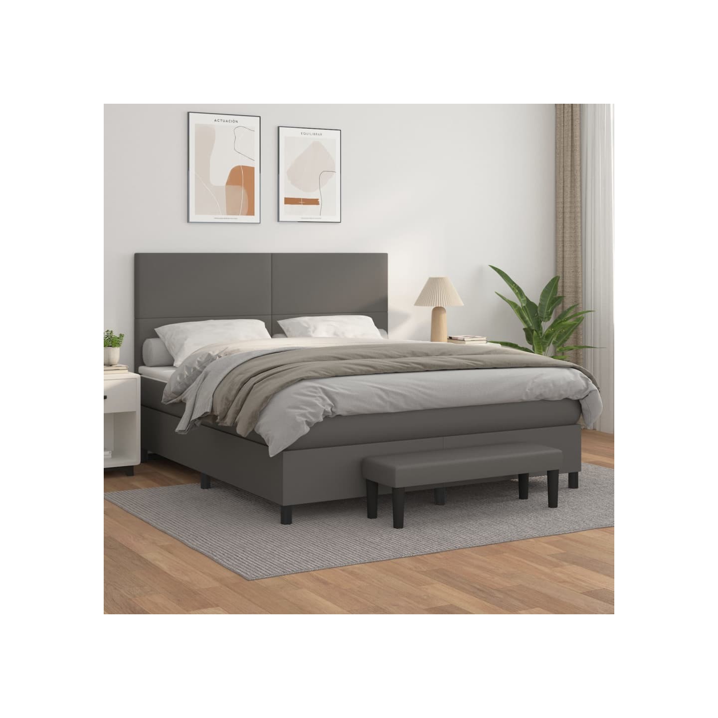 Sommier à lattes de lit avec matelas Gris 160x200 cm Similicuir