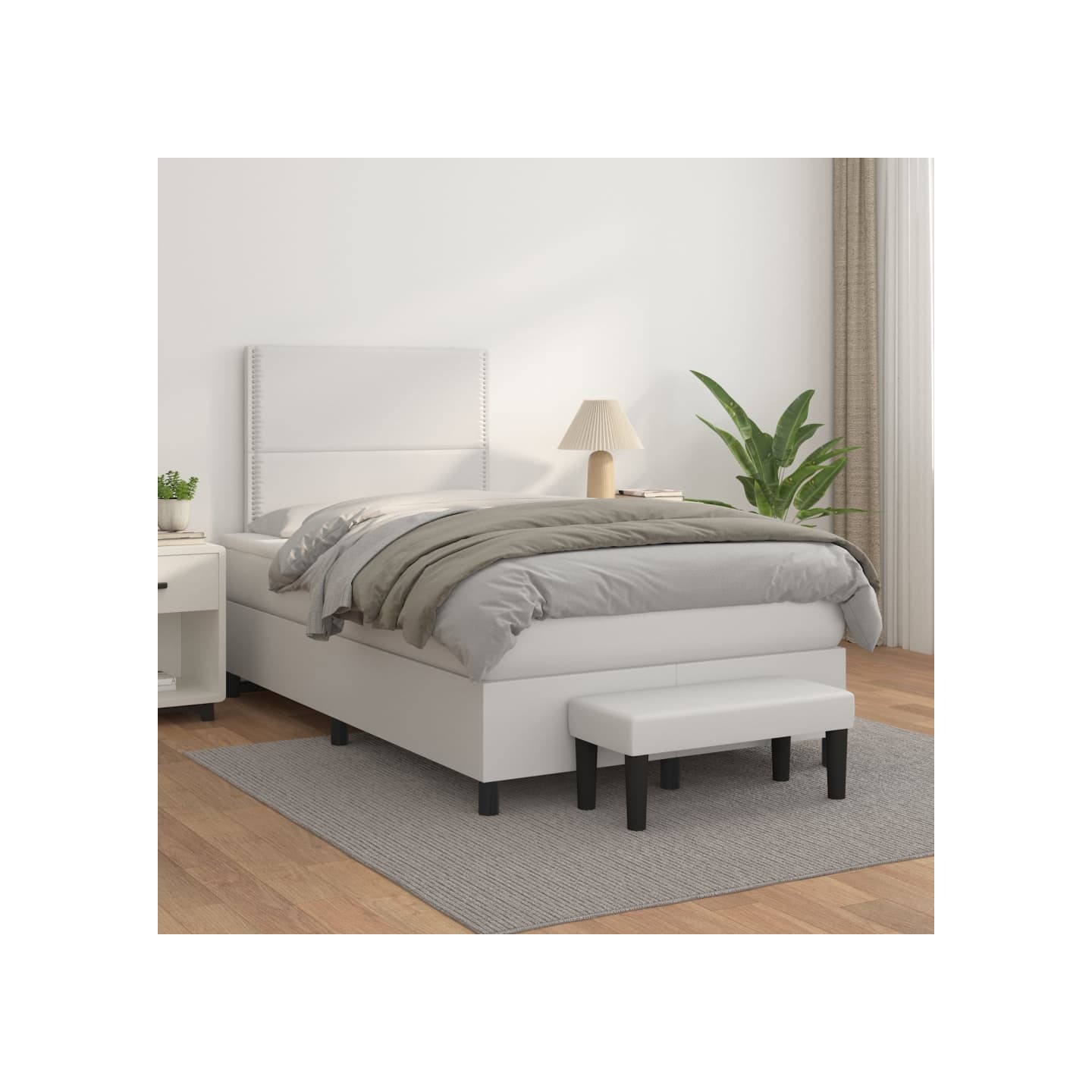 Sommier à lattes de lit avec matelas Blanc 120x200cm Similicuir