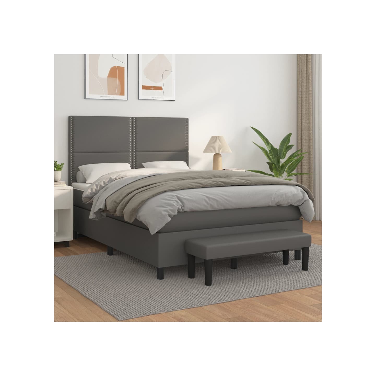 Sommier à lattes de lit avec matelas Gris 140x190 cm Similicuir