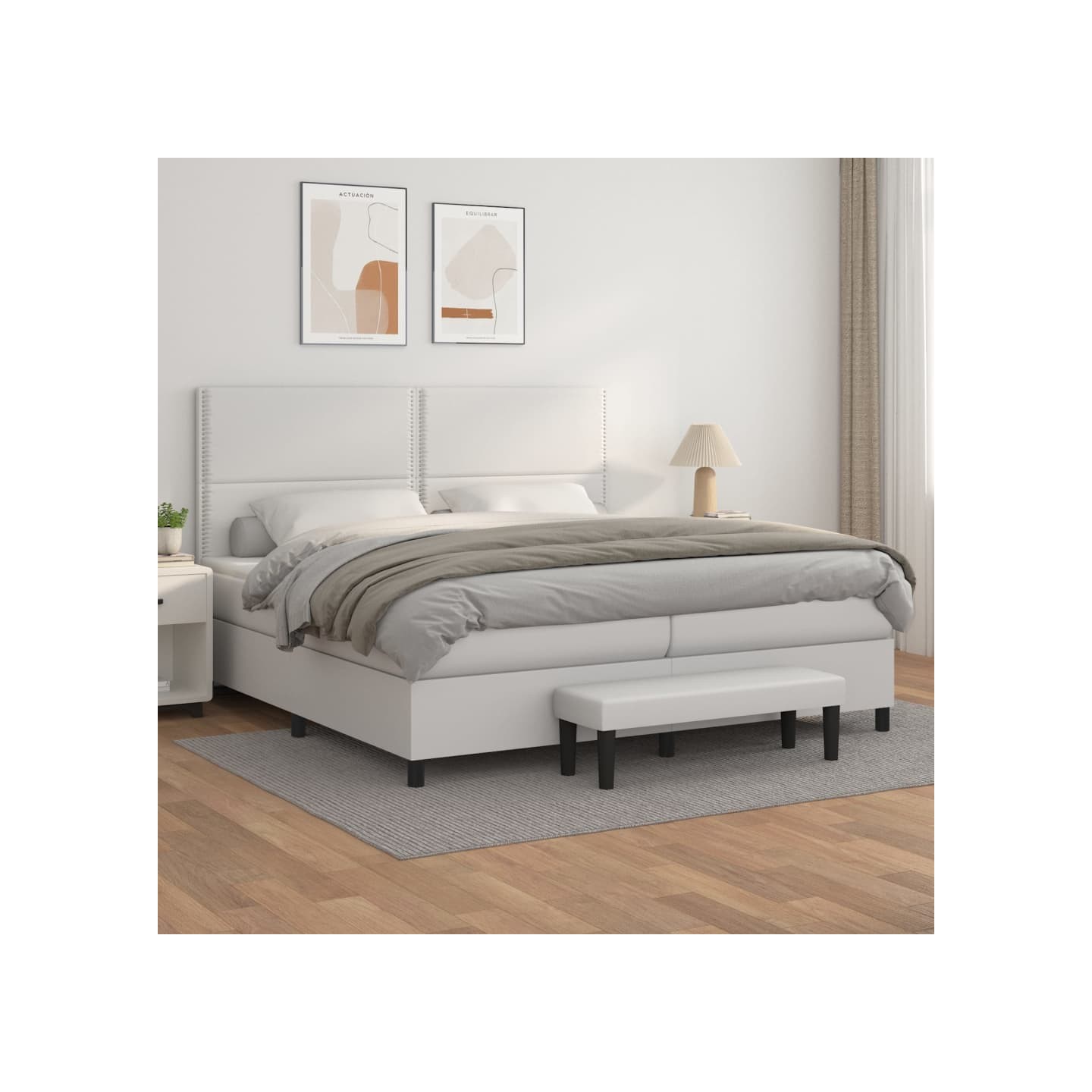 Sommier à lattes de lit avec matelas Blanc 200x200cm Similicuir