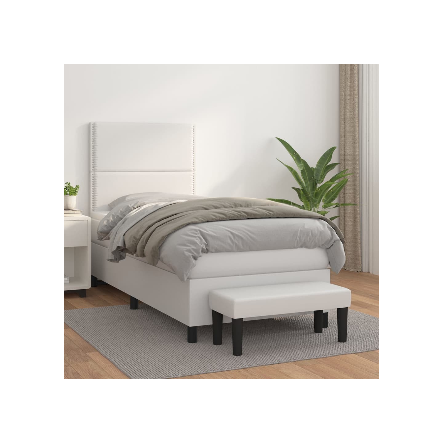 Sommier à lattes de lit avec matelas Blanc 100x200cm Similicuir