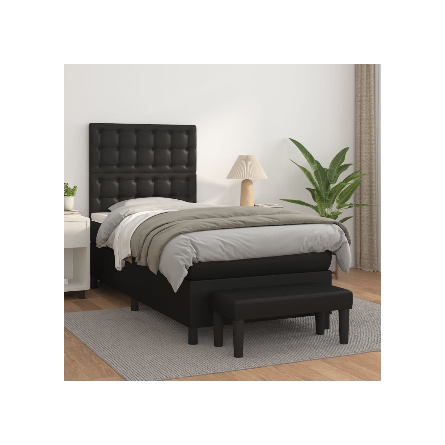 Sommier à lattes de lit avec matelas Noir 80x200cm Similicuir