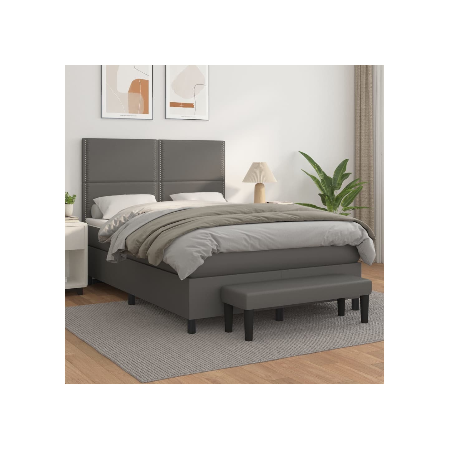 Sommier à lattes de lit avec matelas Gris 140x200 cm Similicuir