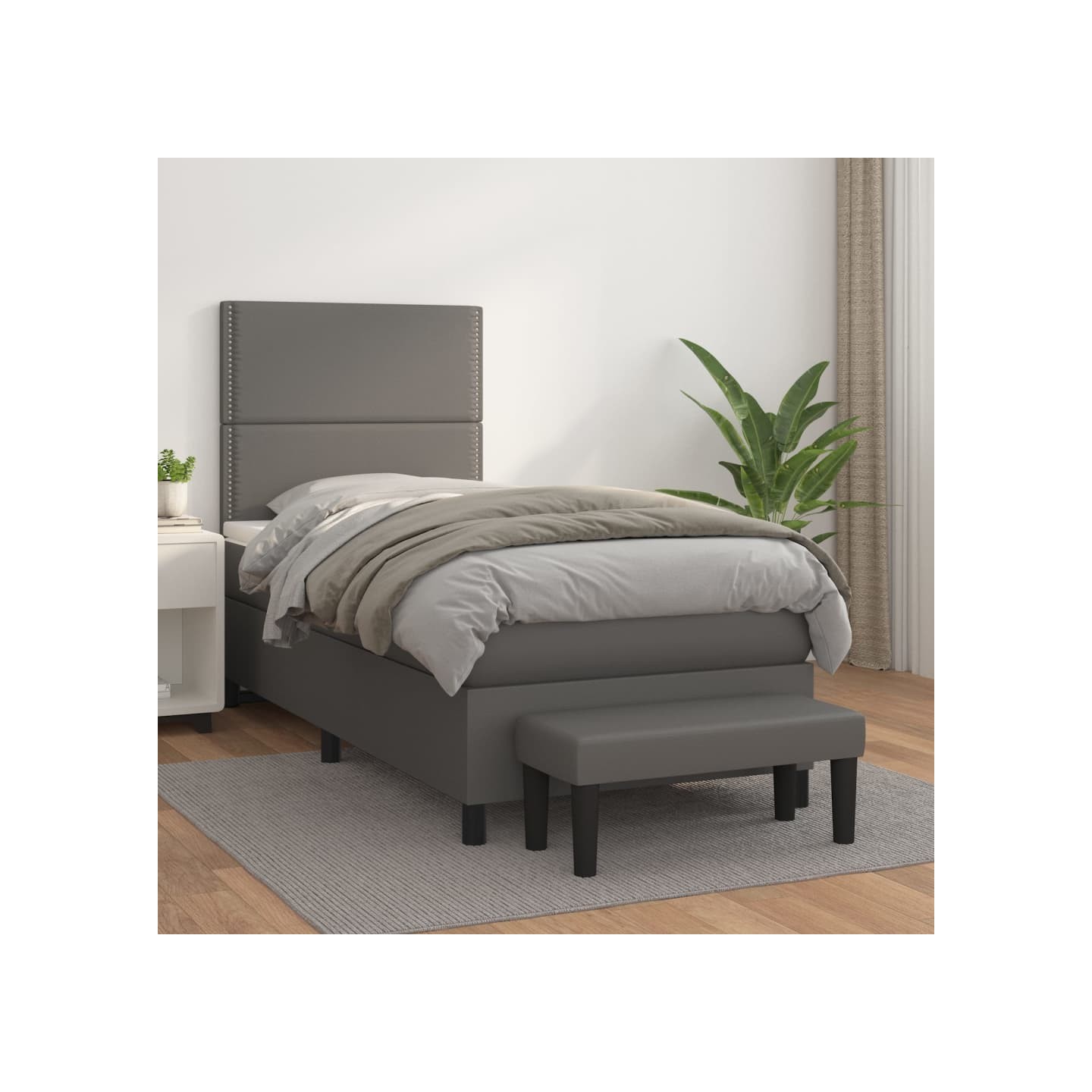 Sommier à lattes de lit avec matelas Gris 100x200 cm Similicuir