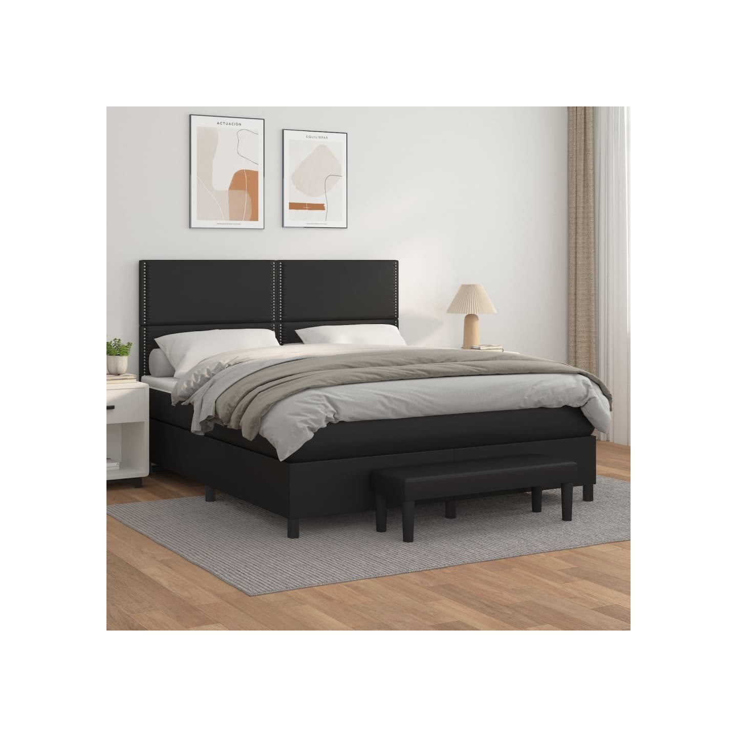 Sommier à lattes de lit avec matelas Noir 180x200 cm Similicuir