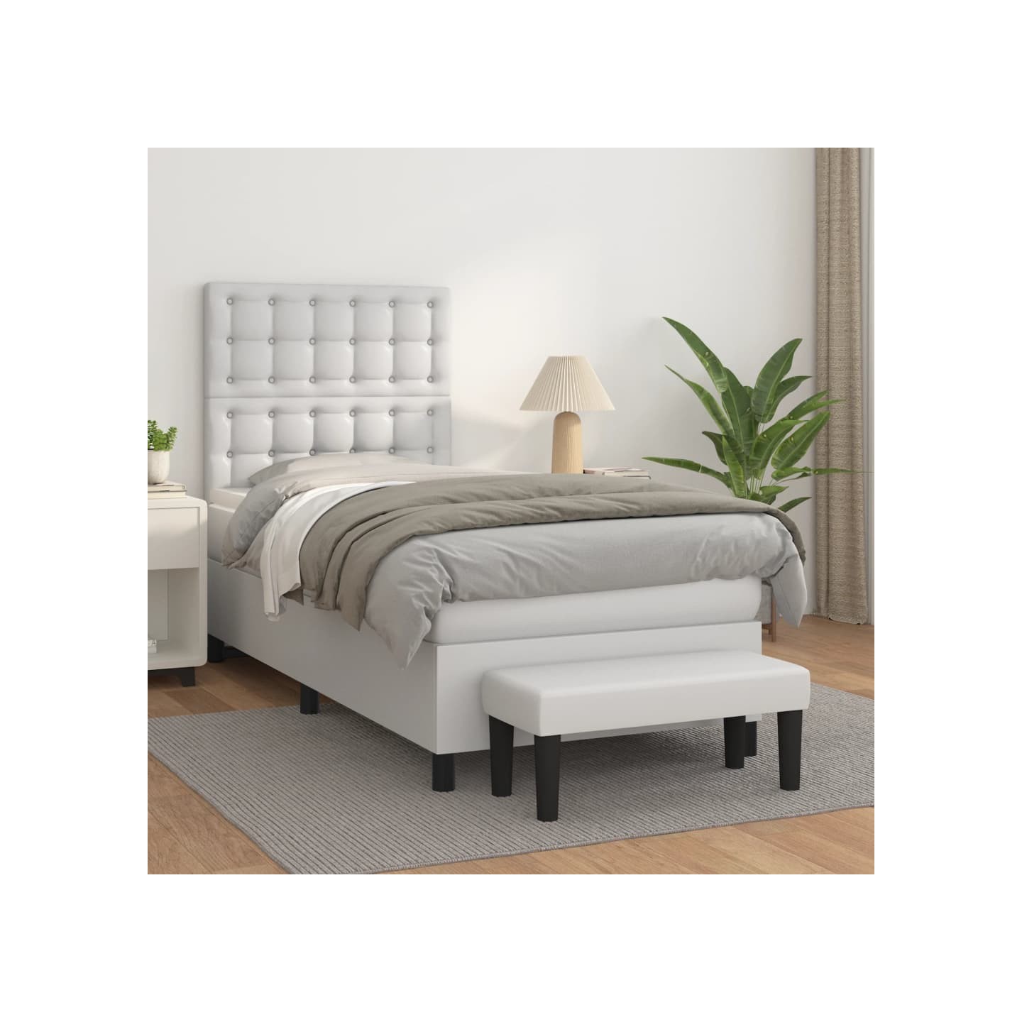 Sommier à lattes de lit avec matelas Blanc 90x200 cm Similicuir