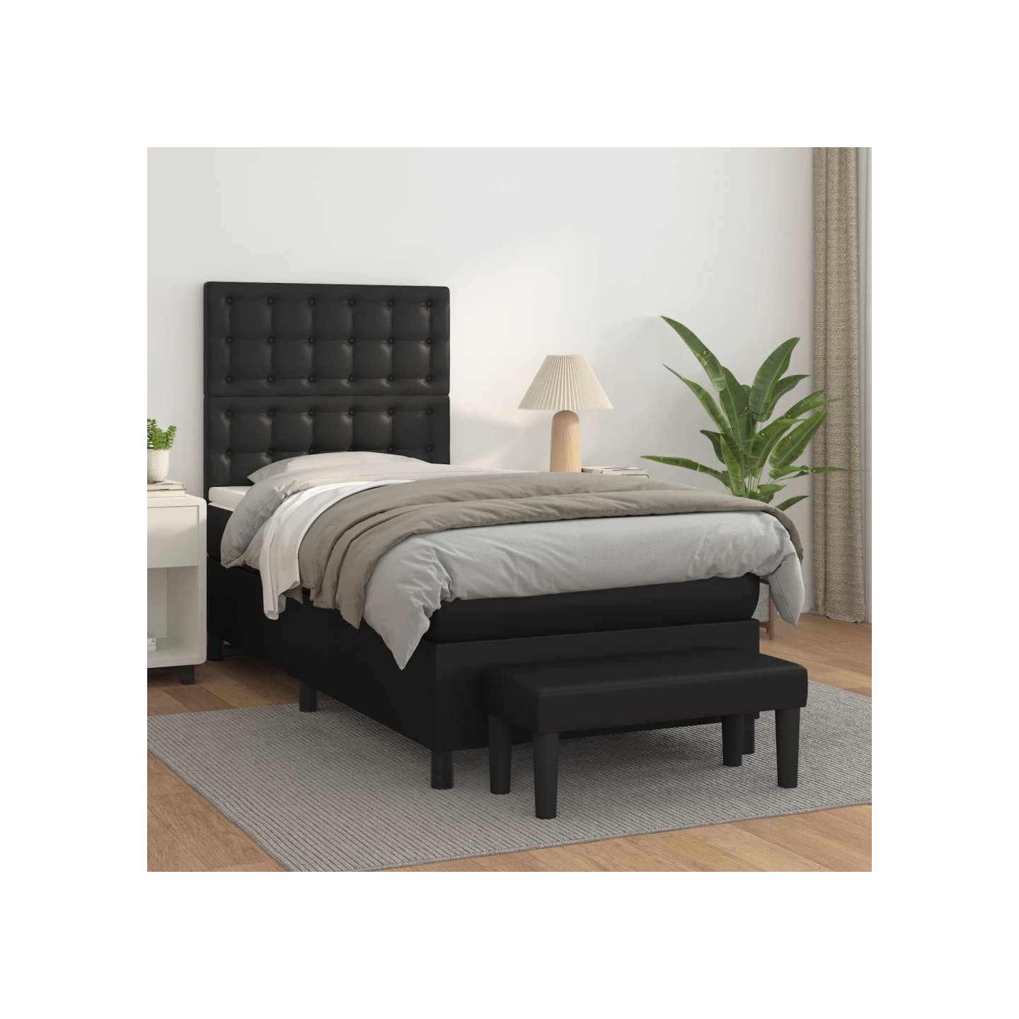 Sommier à lattes de lit avec matelas Noir 100x200 cm Similicuir