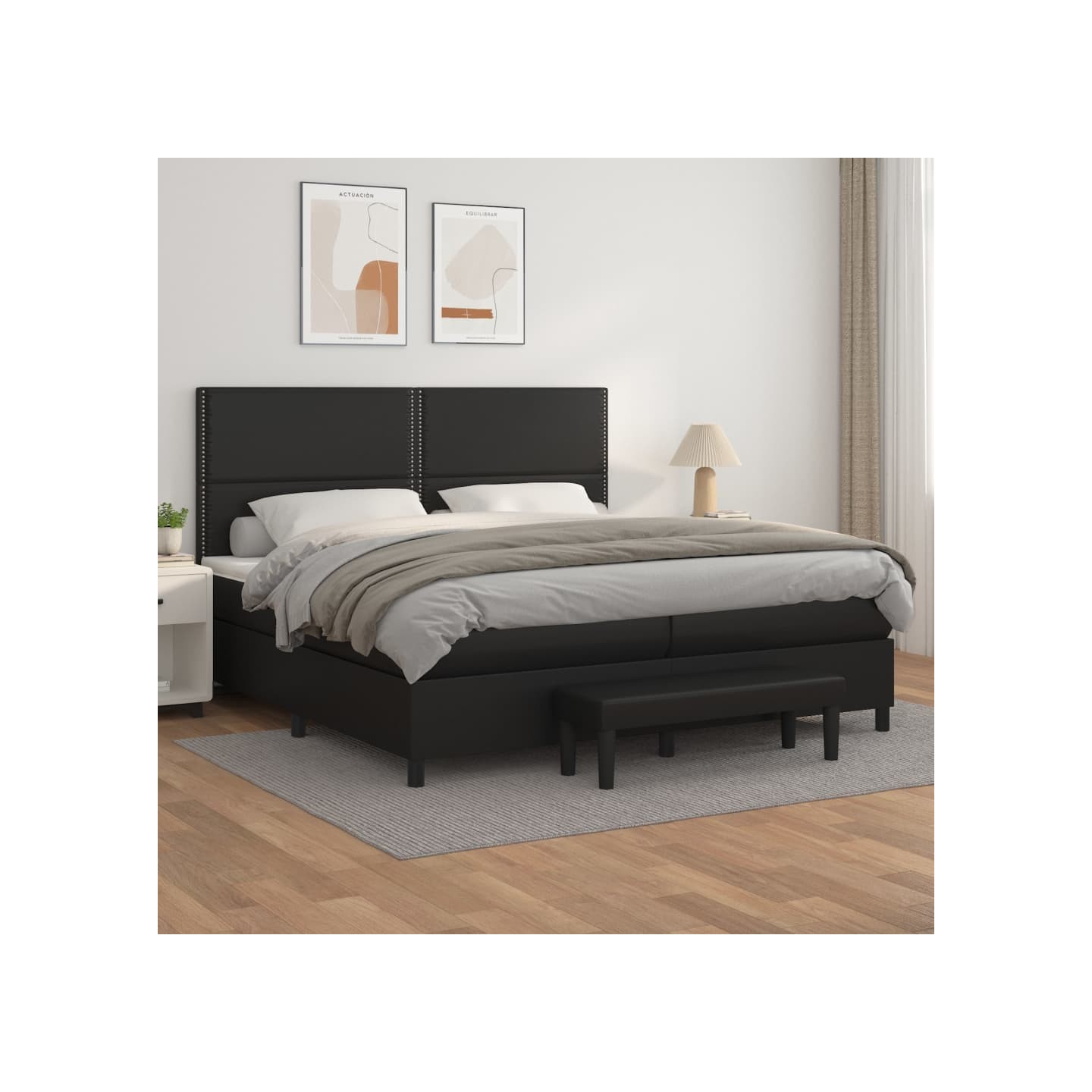 Sommier à lattes de lit avec matelas Noir 200x200 cm Similicuir