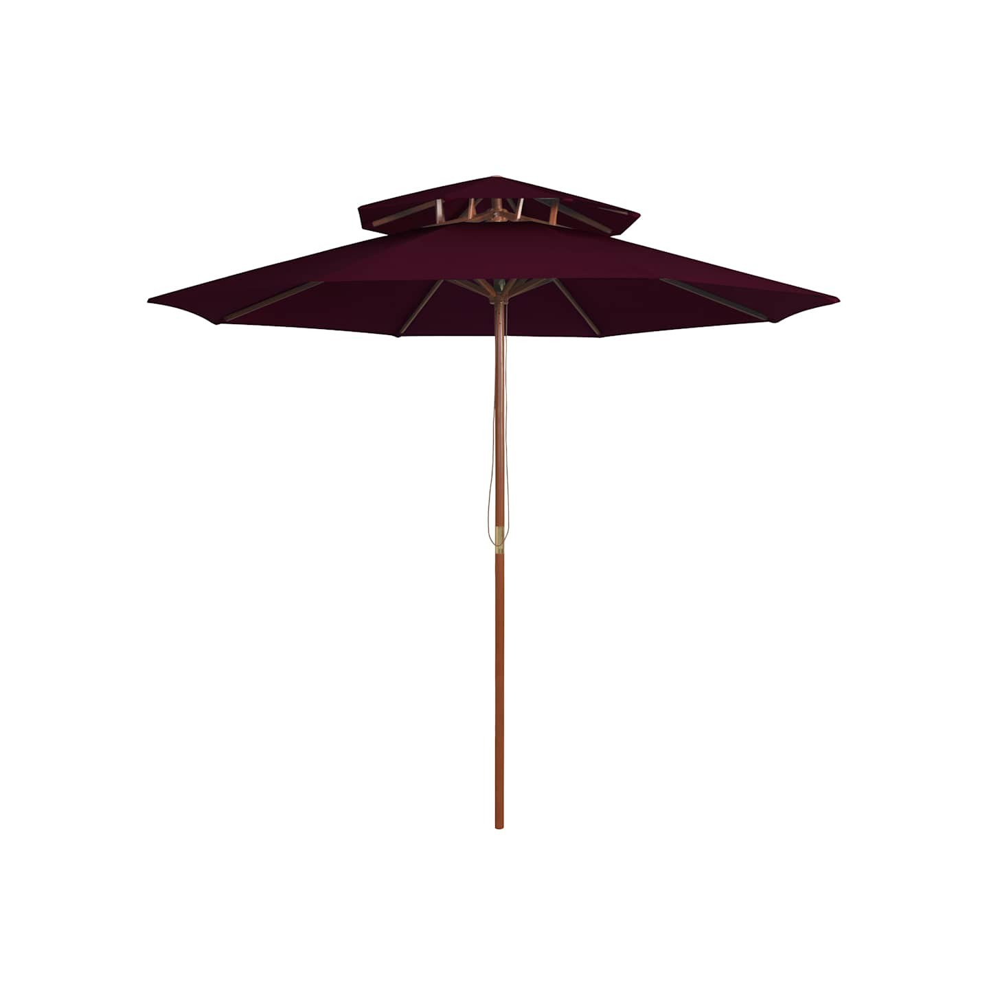 Parasol à deux étages avec mât en bois rouge bordeaux 270 cm