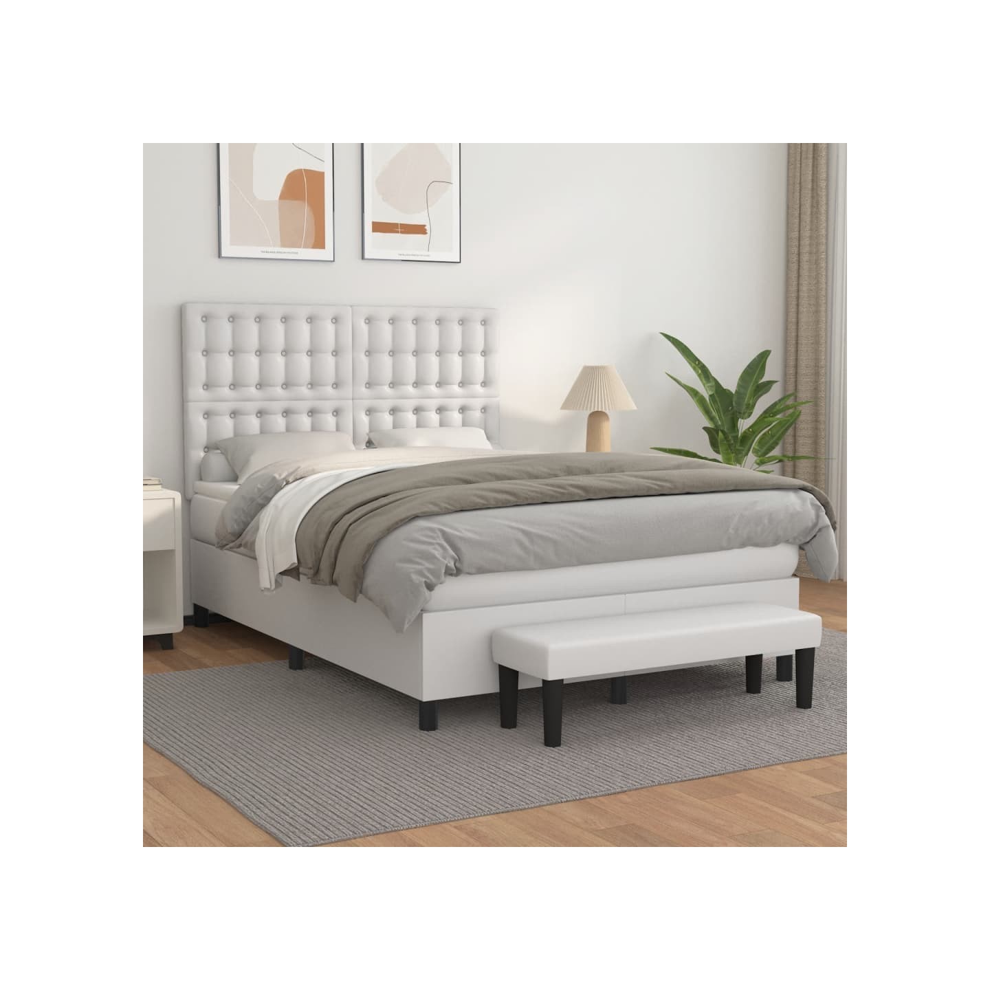 Sommier à lattes de lit avec matelas Blanc 140x200cm Similicuir