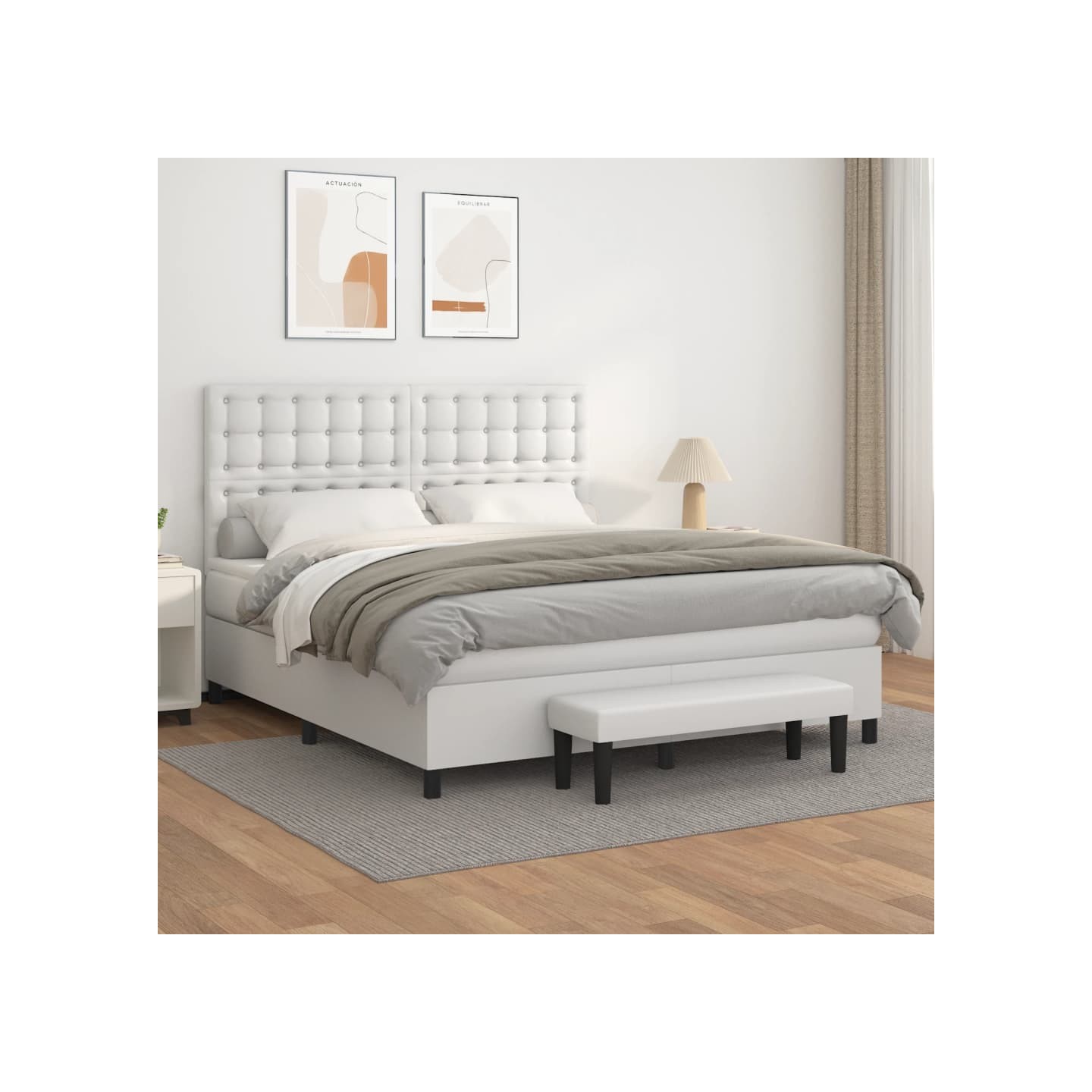 Sommier à lattes de lit avec matelas Blanc 160x200cm Similicuir