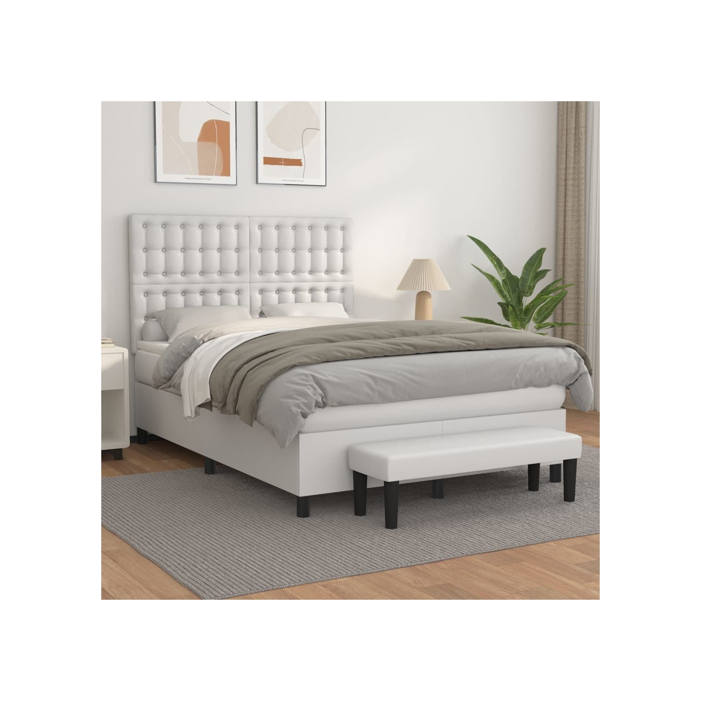 Sommier à lattes de lit avec matelas Blanc 140x190cm Similicuir