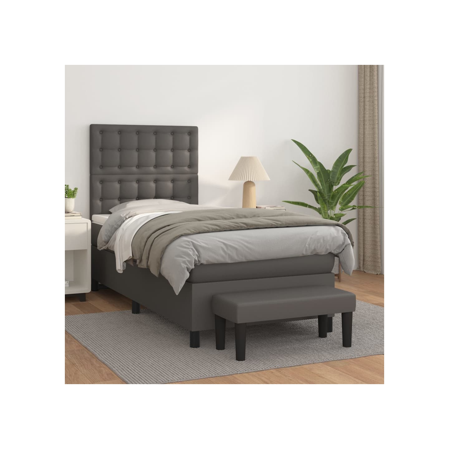 Sommier à lattes de lit avec matelas Gris 100x200 cm Similicuir