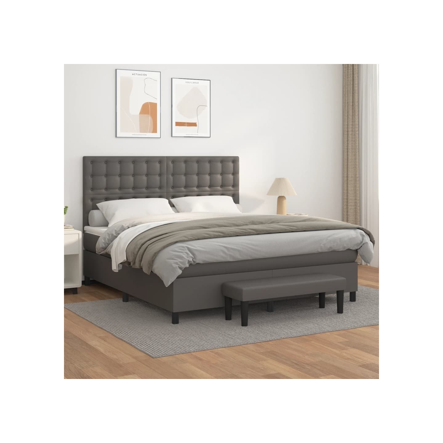 Sommier à lattes de lit avec matelas Gris 160x200 cm Similicuir