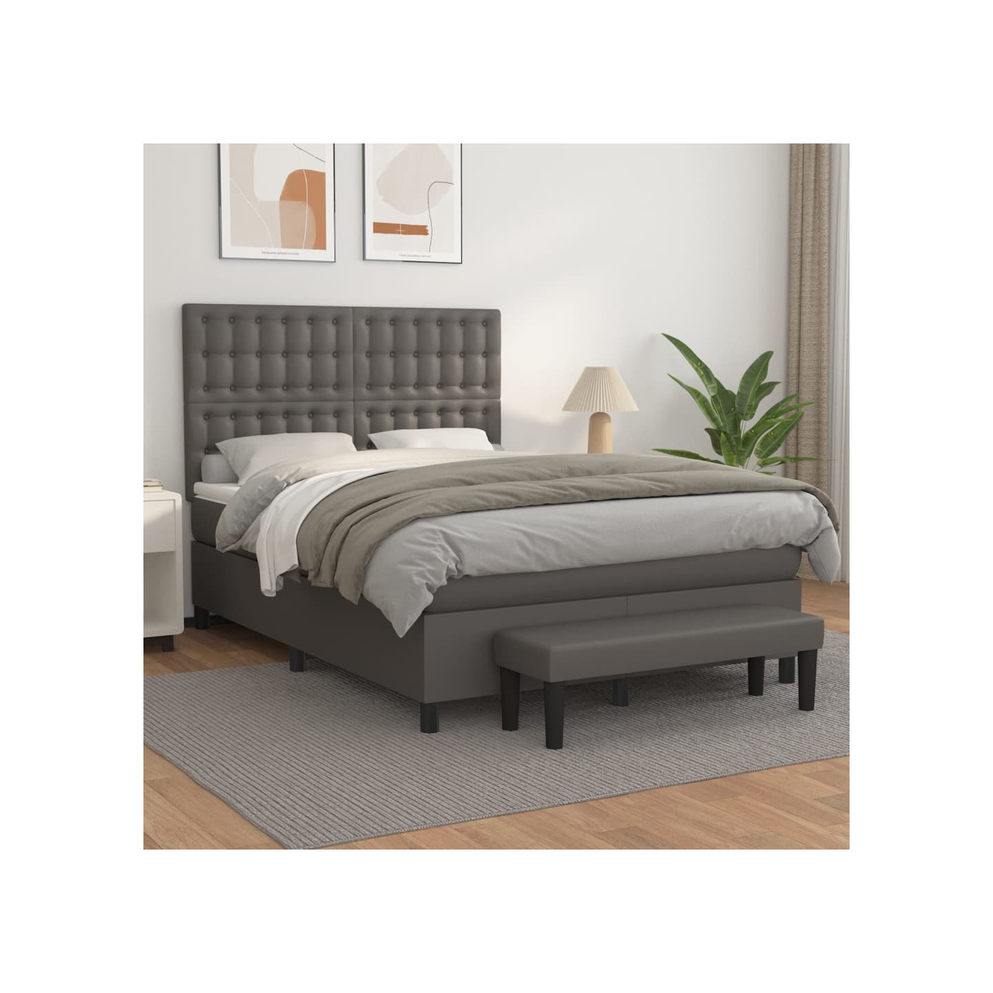 Sommier à lattes de lit avec matelas Gris 140x190 cm Similicuir