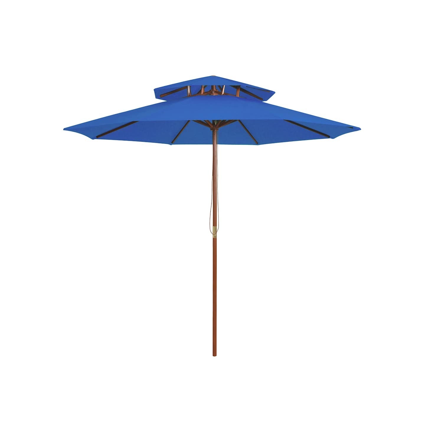 Parasol à deux étages avec mât en bois bleu 270 cm