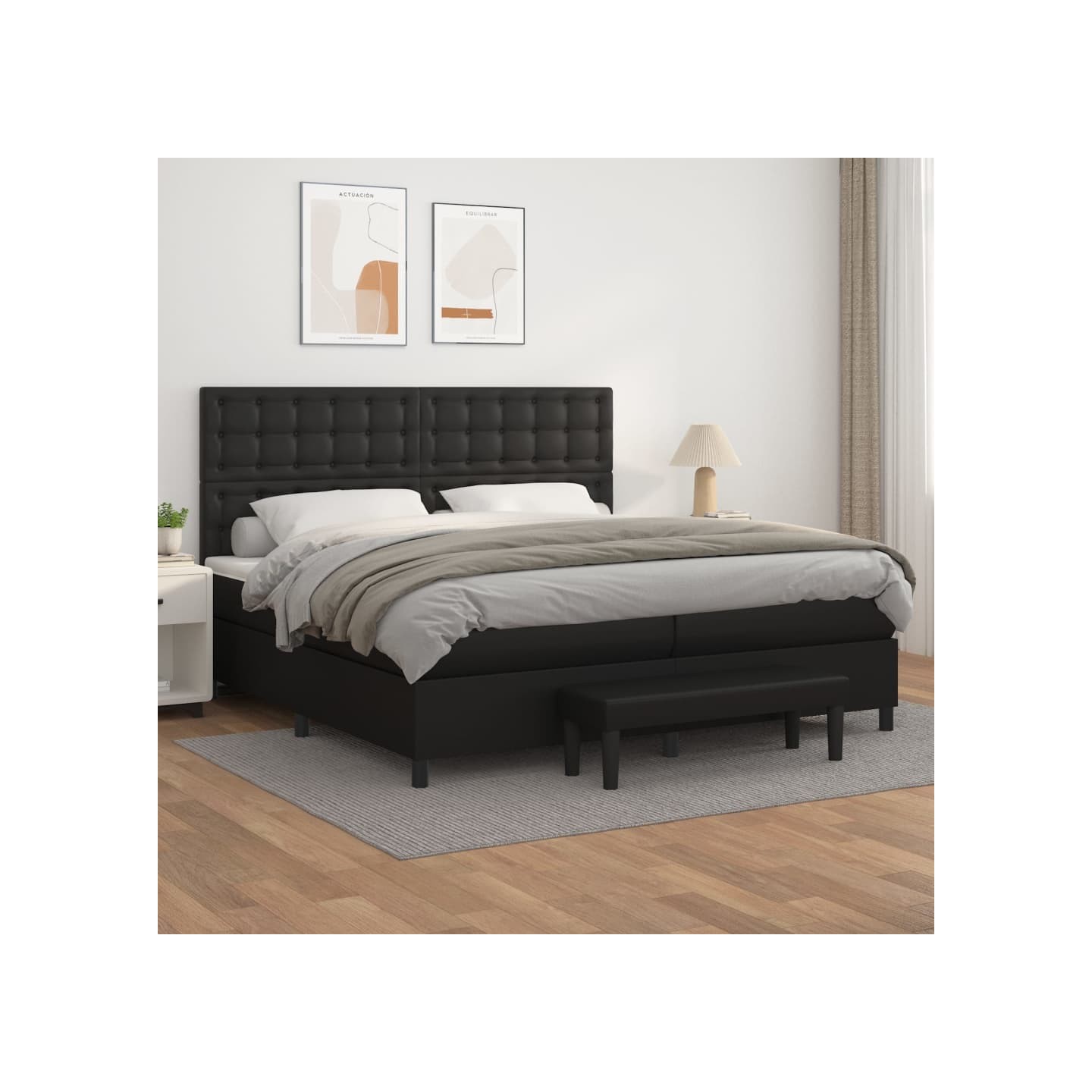 Sommier à lattes de lit avec matelas Noir 200x200 cm Similicuir