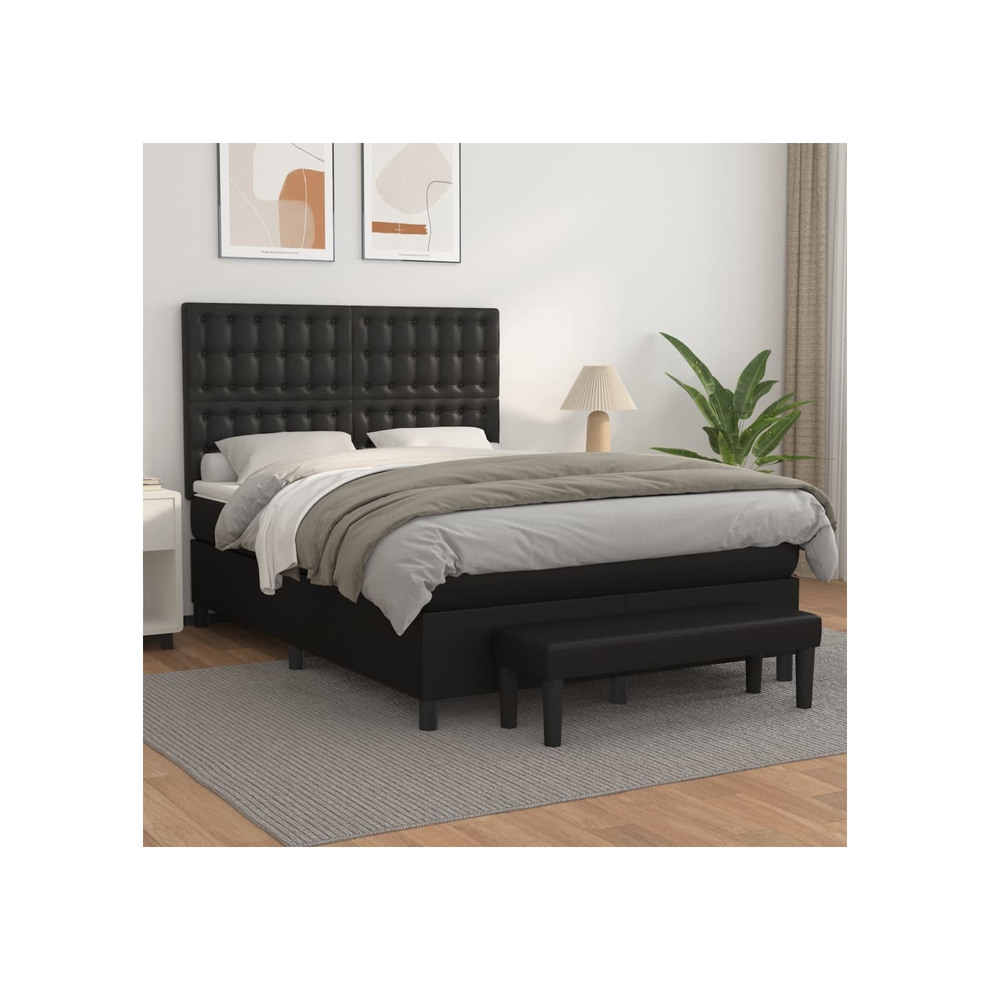 Sommier à lattes de lit avec matelas Noir 140x200 cm Similicuir