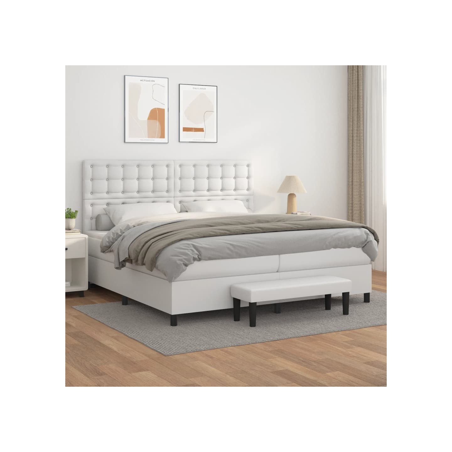 Sommier à lattes de lit avec matelas Blanc 200x200cm Similicuir