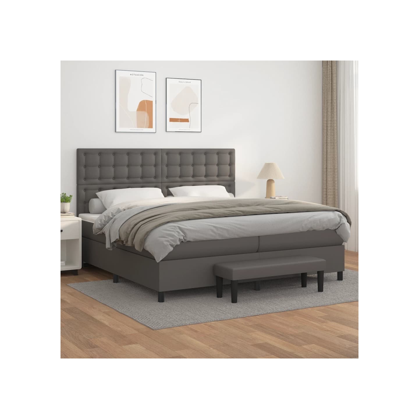Sommier à lattes de lit avec matelas Gris 200x200 cm Similicuir