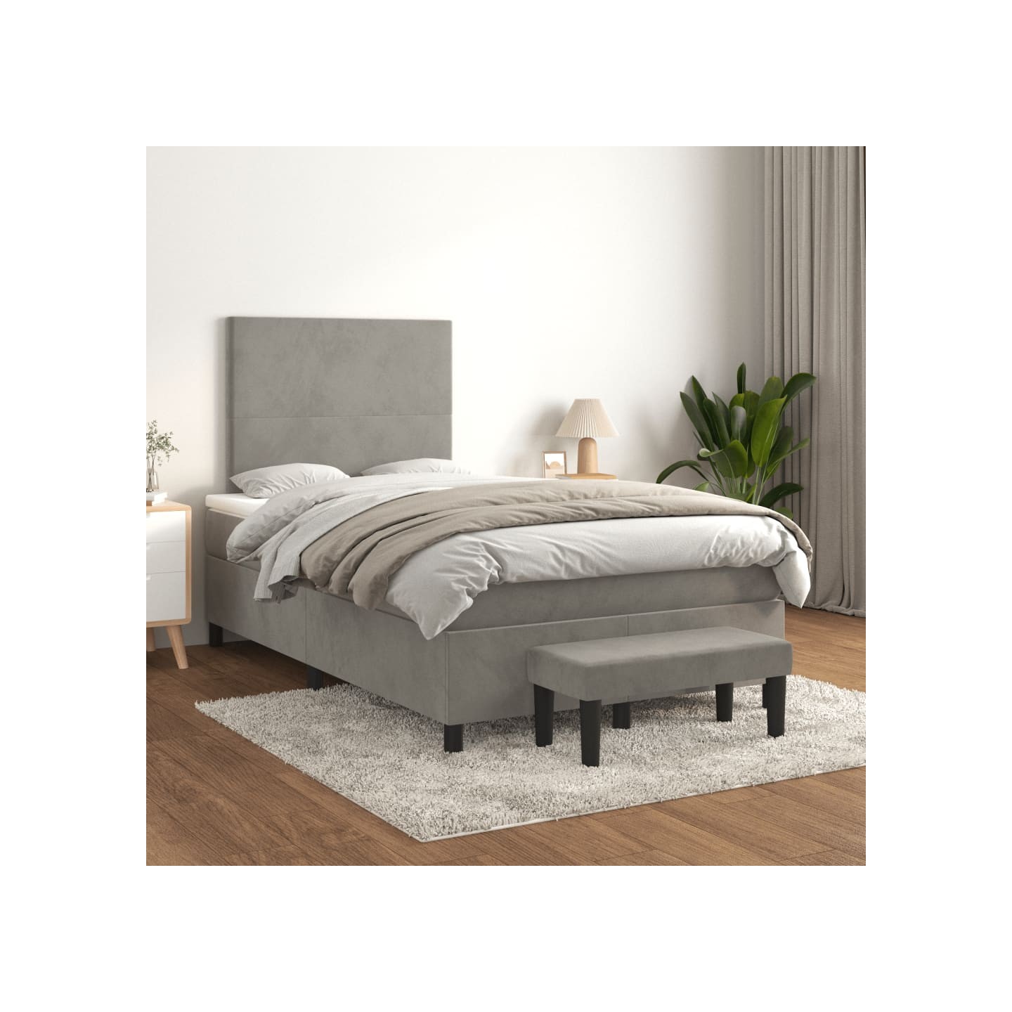 Sommier à lattes de lit et matelas Gris clair 120x200cm Velours