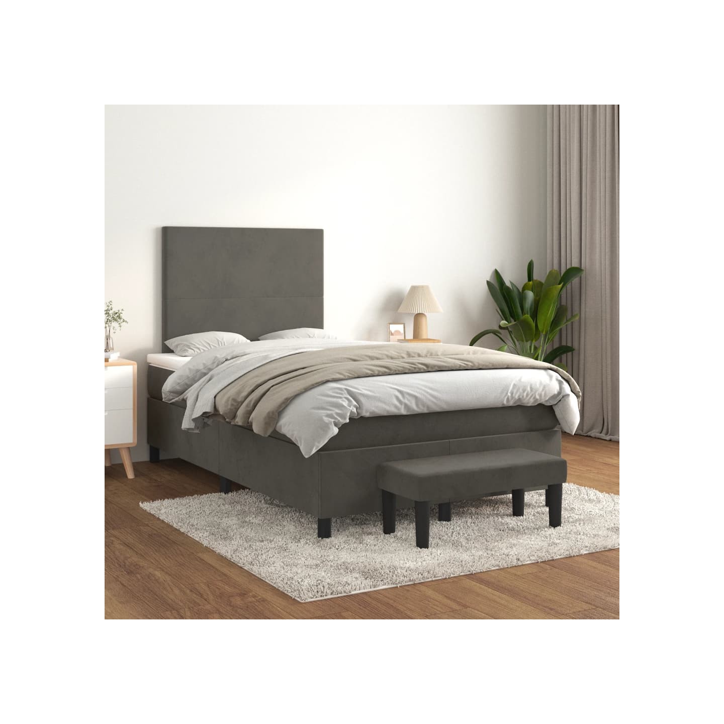 Sommier à lattes de lit et matelas Gris foncé 120x200cm Velours