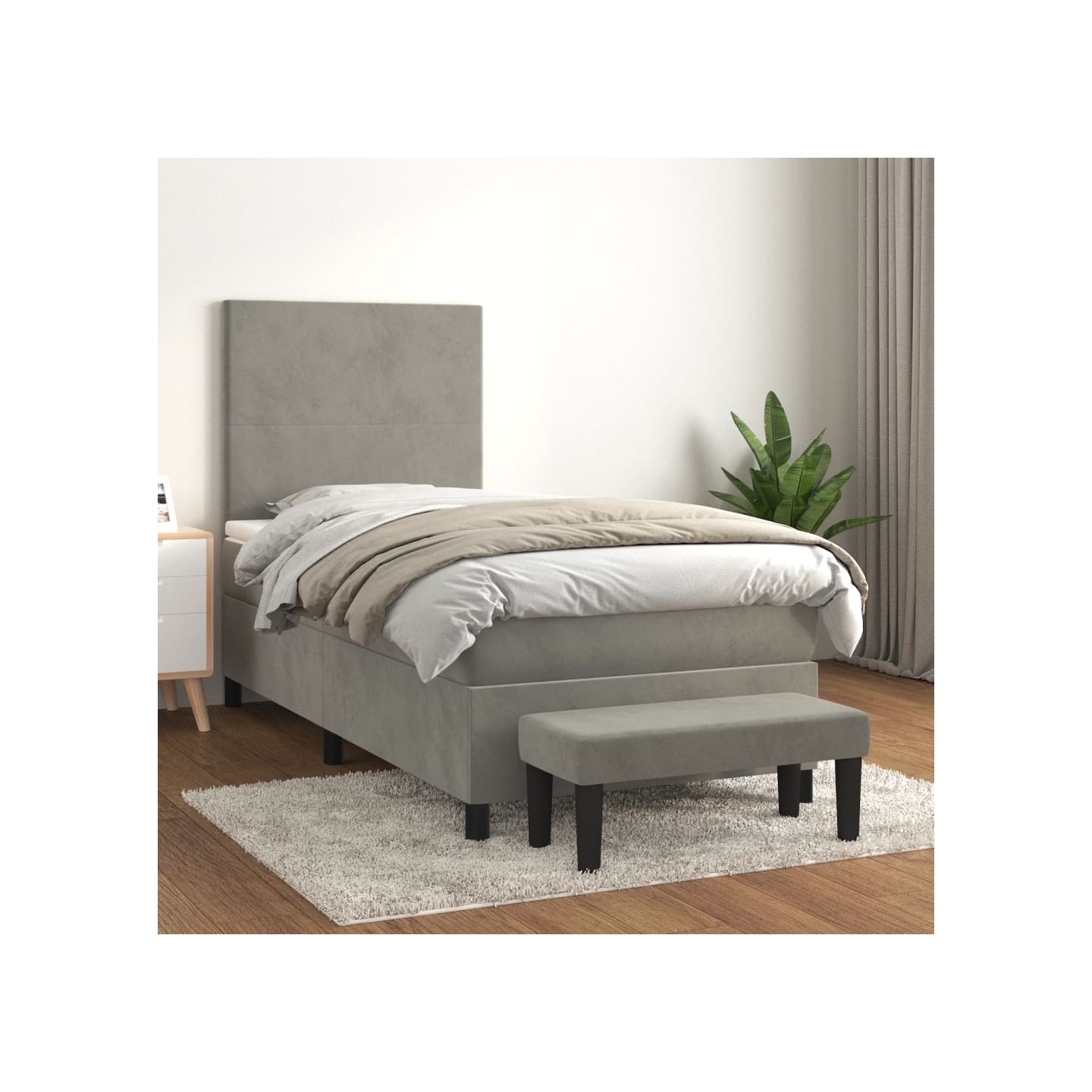 Sommier à lattes de lit et matelas Gris clair 90x200 cm Velours