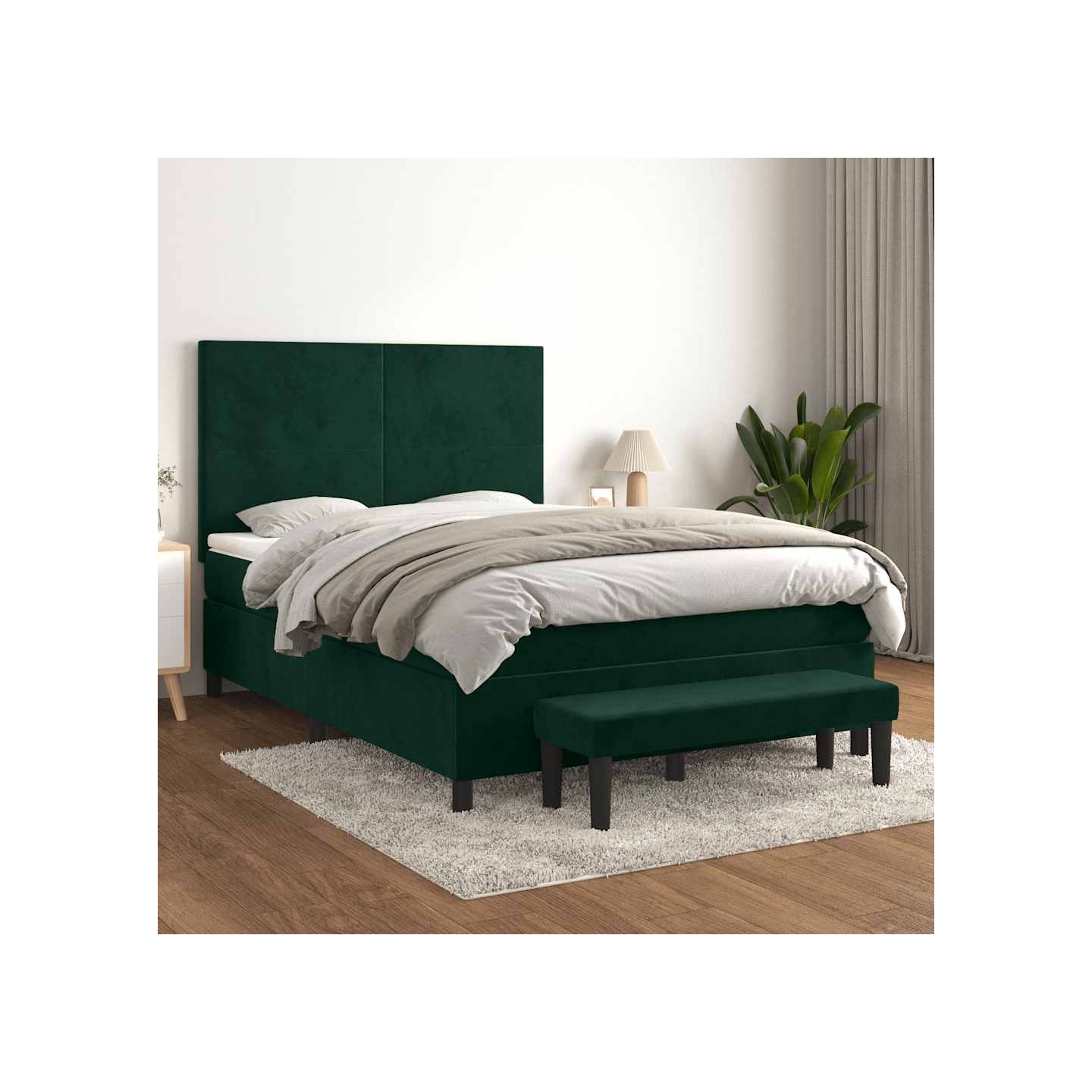 Sommier à lattes de lit et matelas Vert foncé 140x190cm Velours