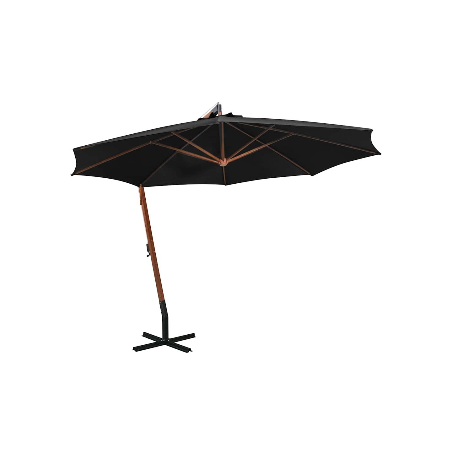 Parasol de jardin suspendu avec mât noir bois de sapin massif