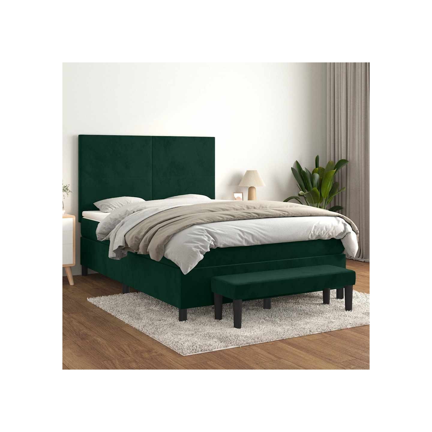 Sommier à lattes de lit et matelas Vert foncé 140x200cm Velours