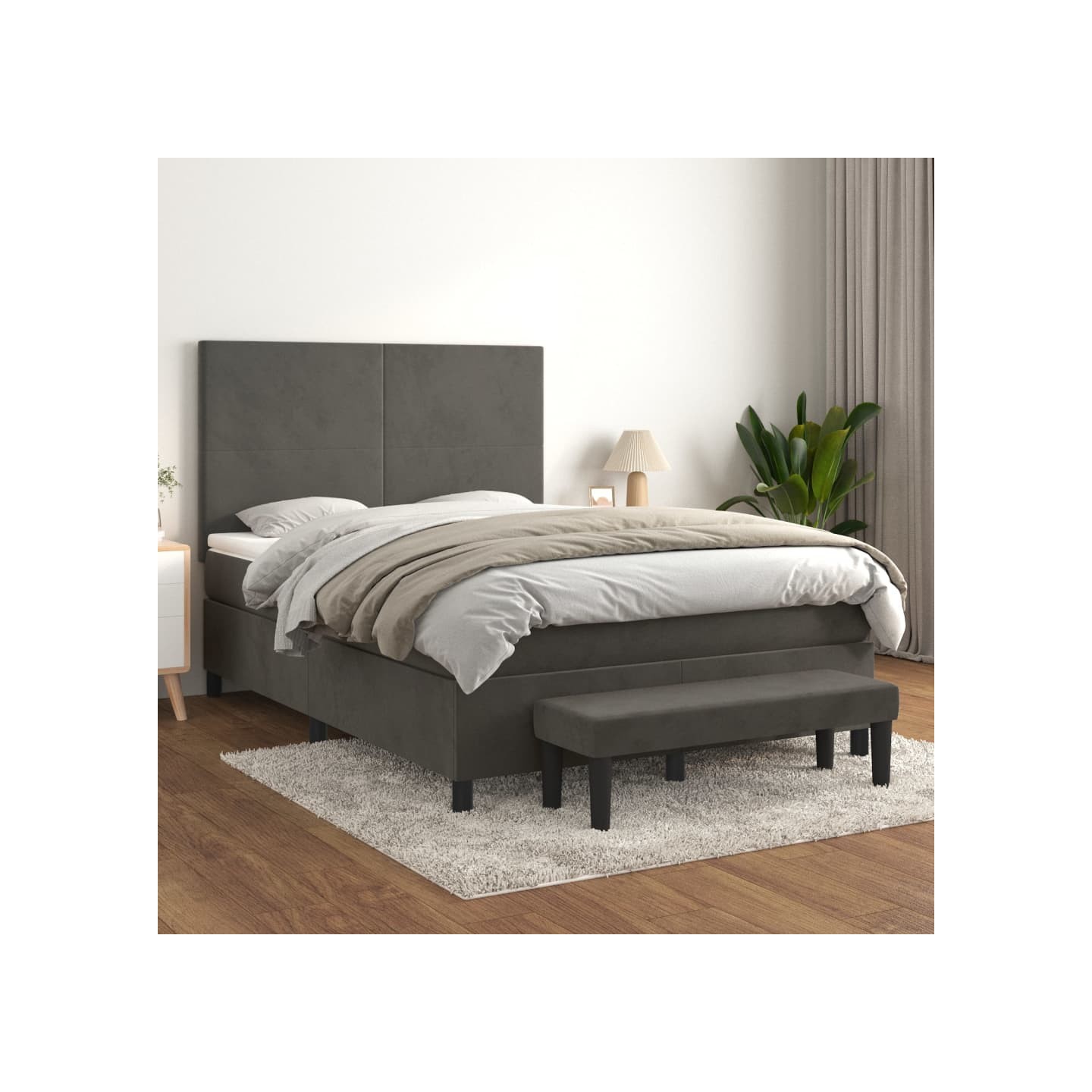 Sommier à lattes de lit et matelas Gris foncé 140x190cm Velours