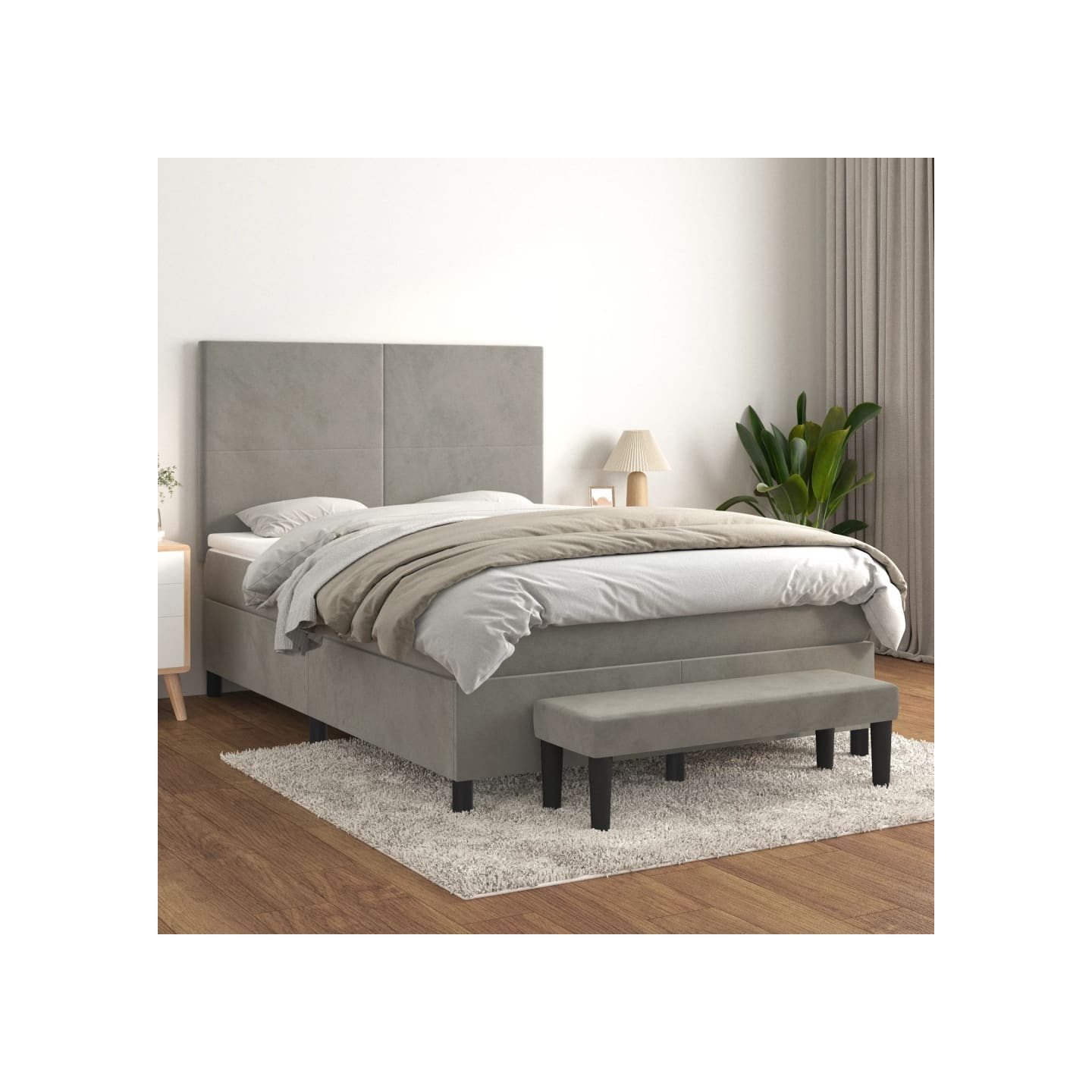 Sommier à lattes de lit et matelas Gris clair 140x200cm Velours