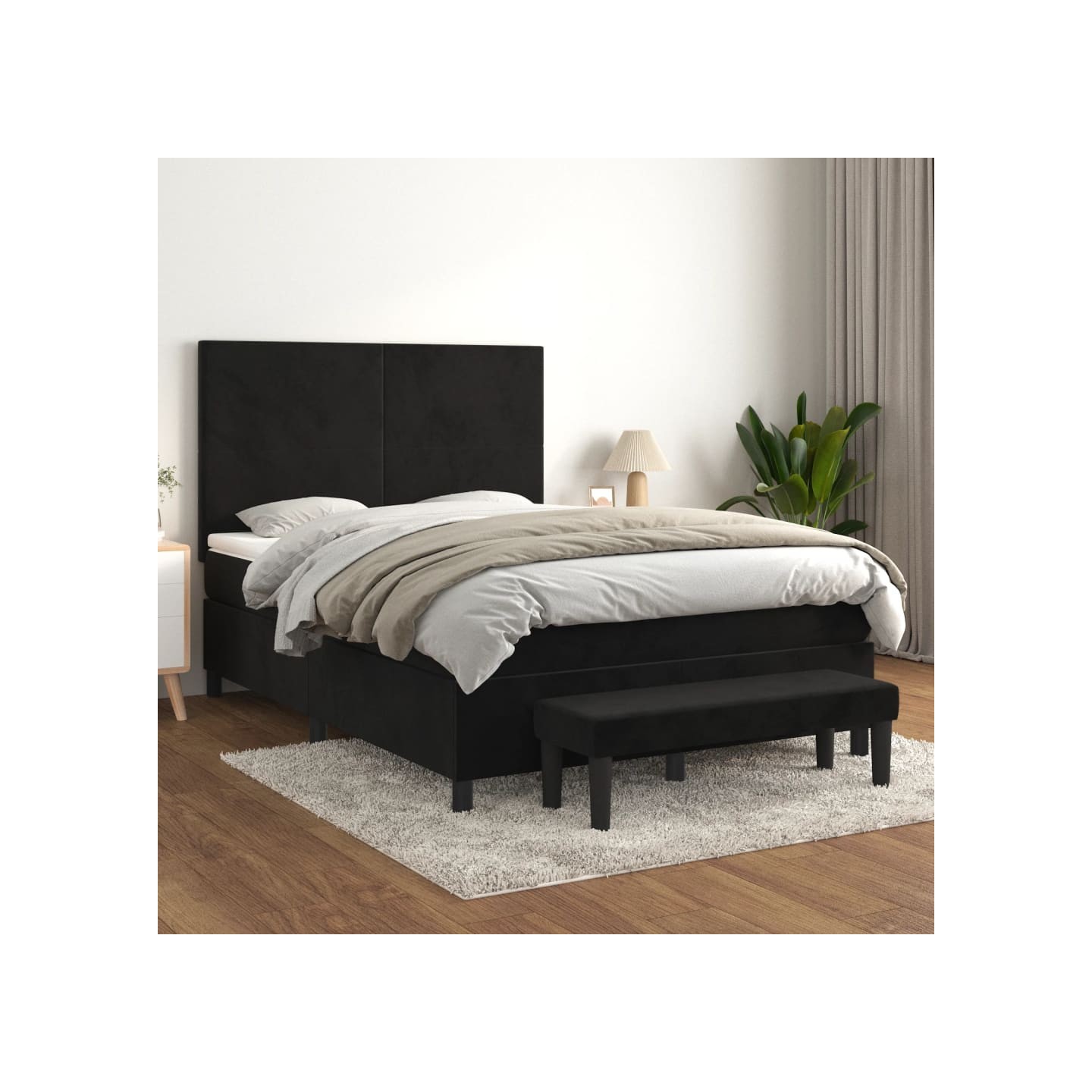 Sommier à lattes de lit avec matelas Noir 140x190 cm Velours