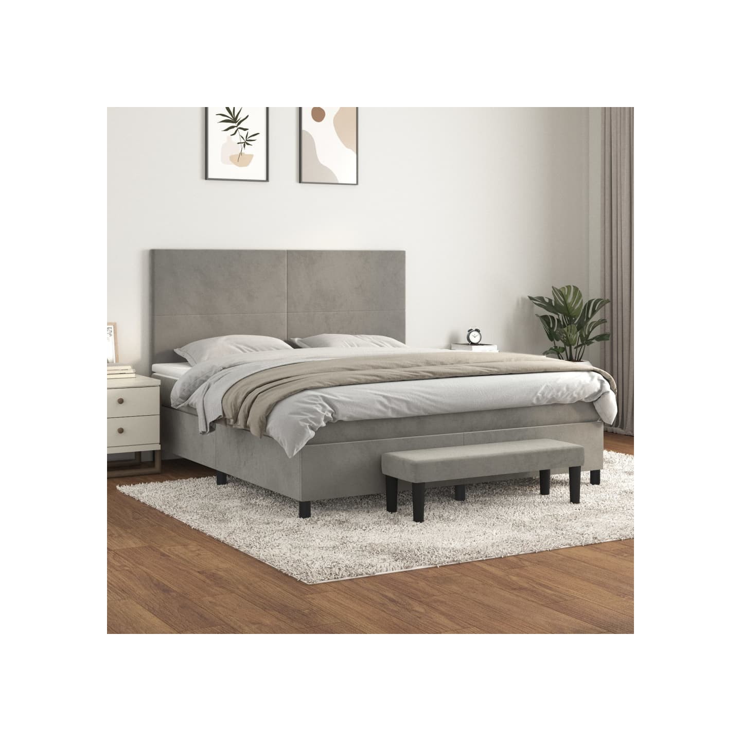 Sommier à lattes de lit et matelas Gris clair 160x200cm Velours