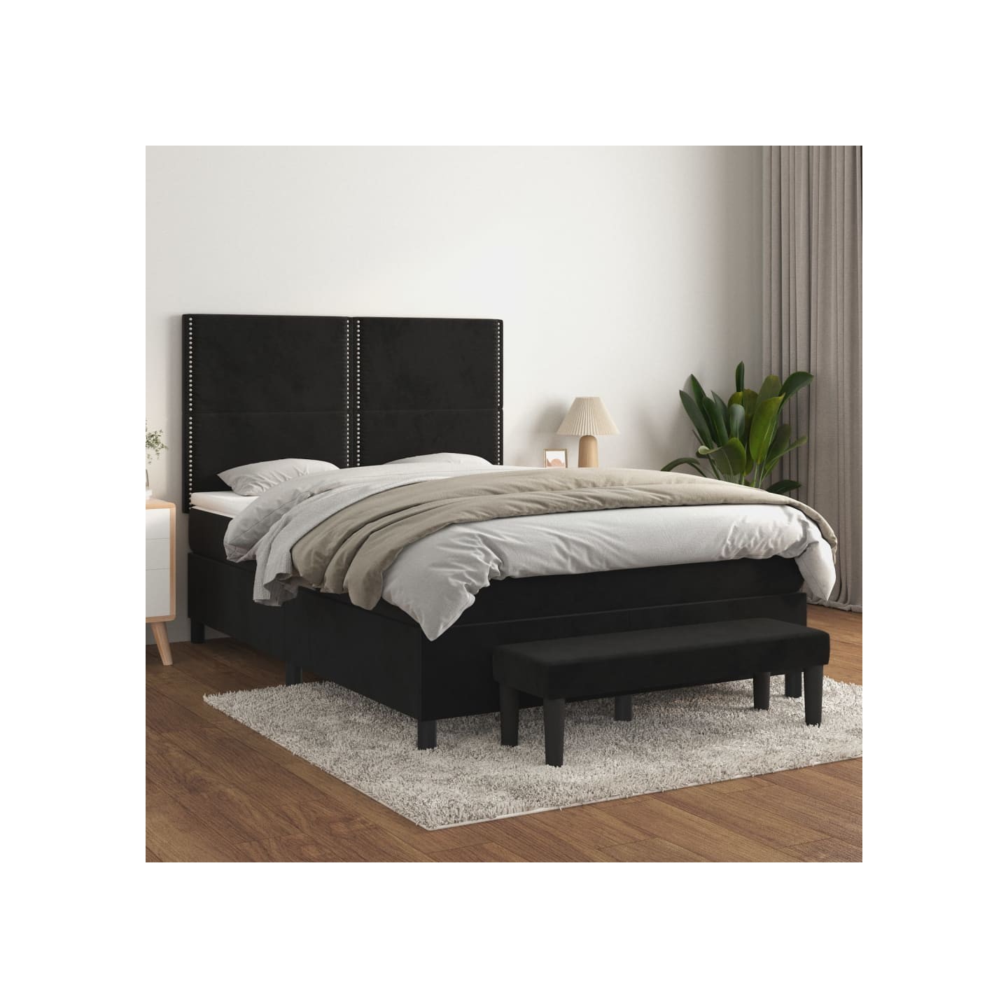 Sommier à lattes de lit avec matelas Noir 140x200 cm Velours