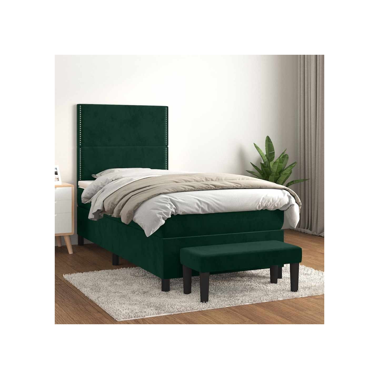 Sommier à lattes de lit avec matelas Vert foncé 90x190 cm