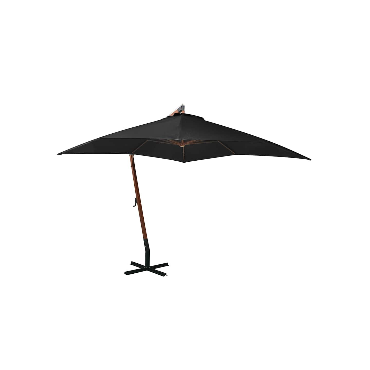 Parasol de jardin suspendu avec mât noir bois de sapin massif