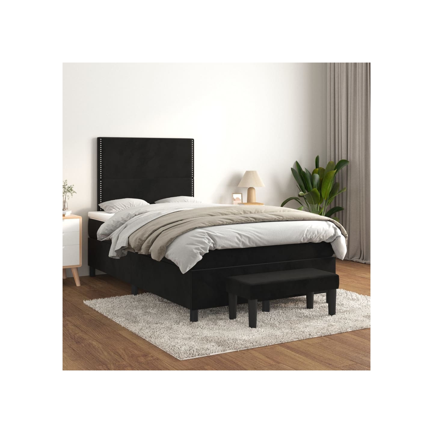 Sommier à lattes de lit avec matelas Noir 120x200 cm Velours