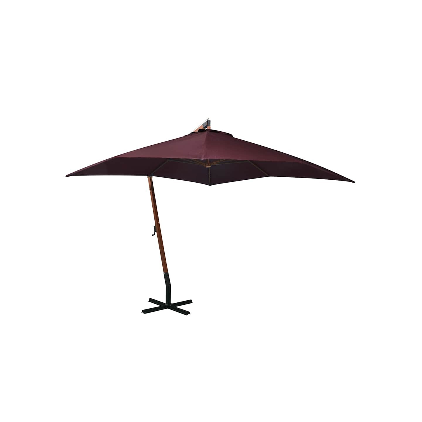 Parasol de jardin suspendu et mât rouge bordeaux bois de sapin