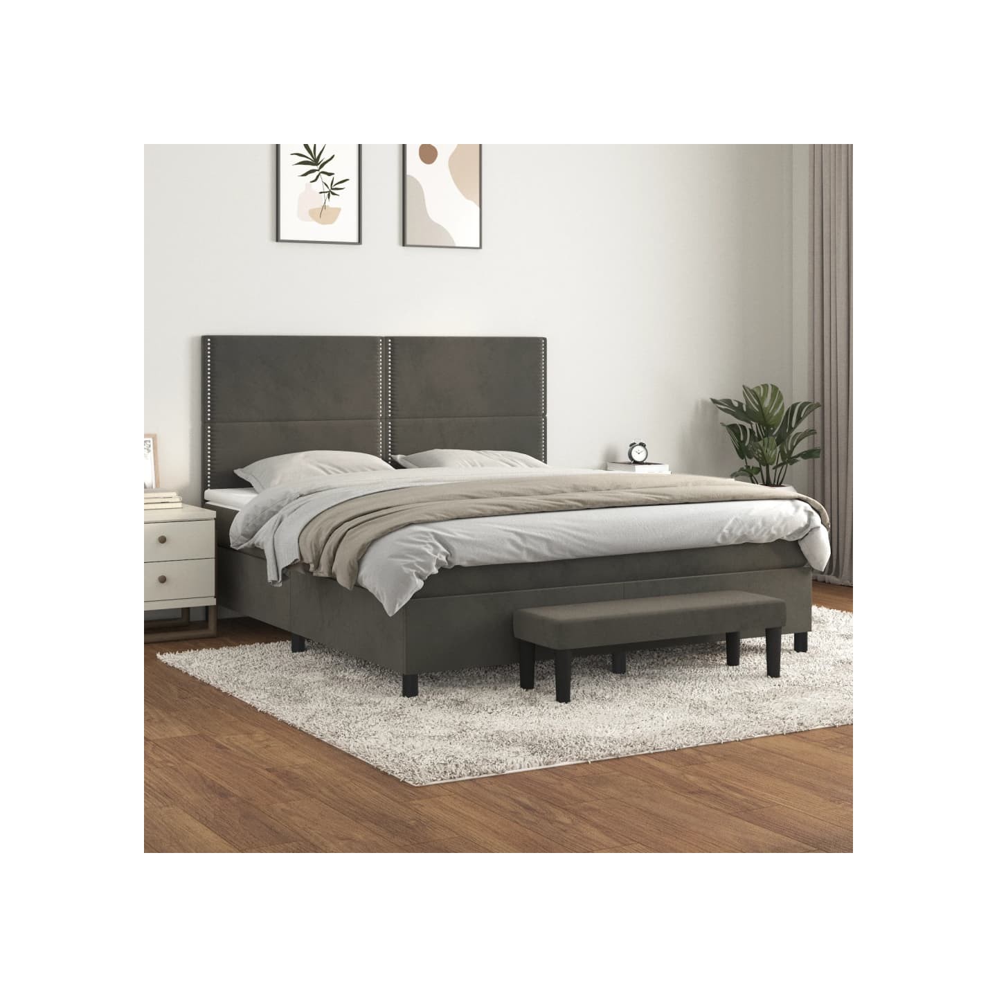 Sommier à lattes de lit et matelas Gris foncé 180x200cm Velours