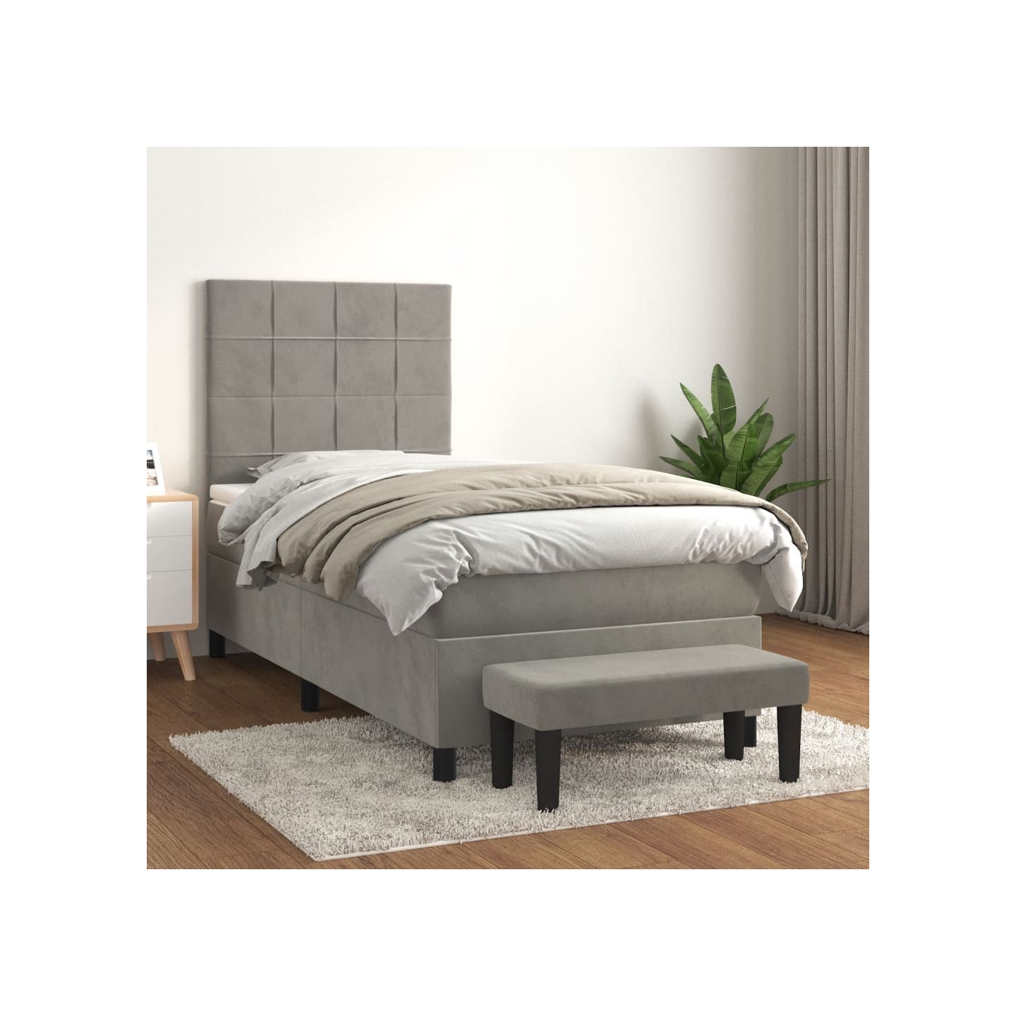 Sommier à lattes de lit et matelas Gris clair 100x200cm Velours