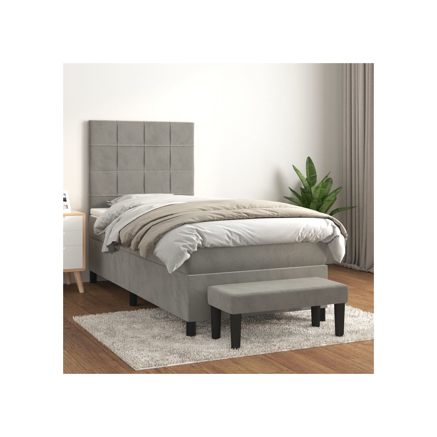 Sommier à lattes de lit et matelas Gris clair 90x190 cm Velours