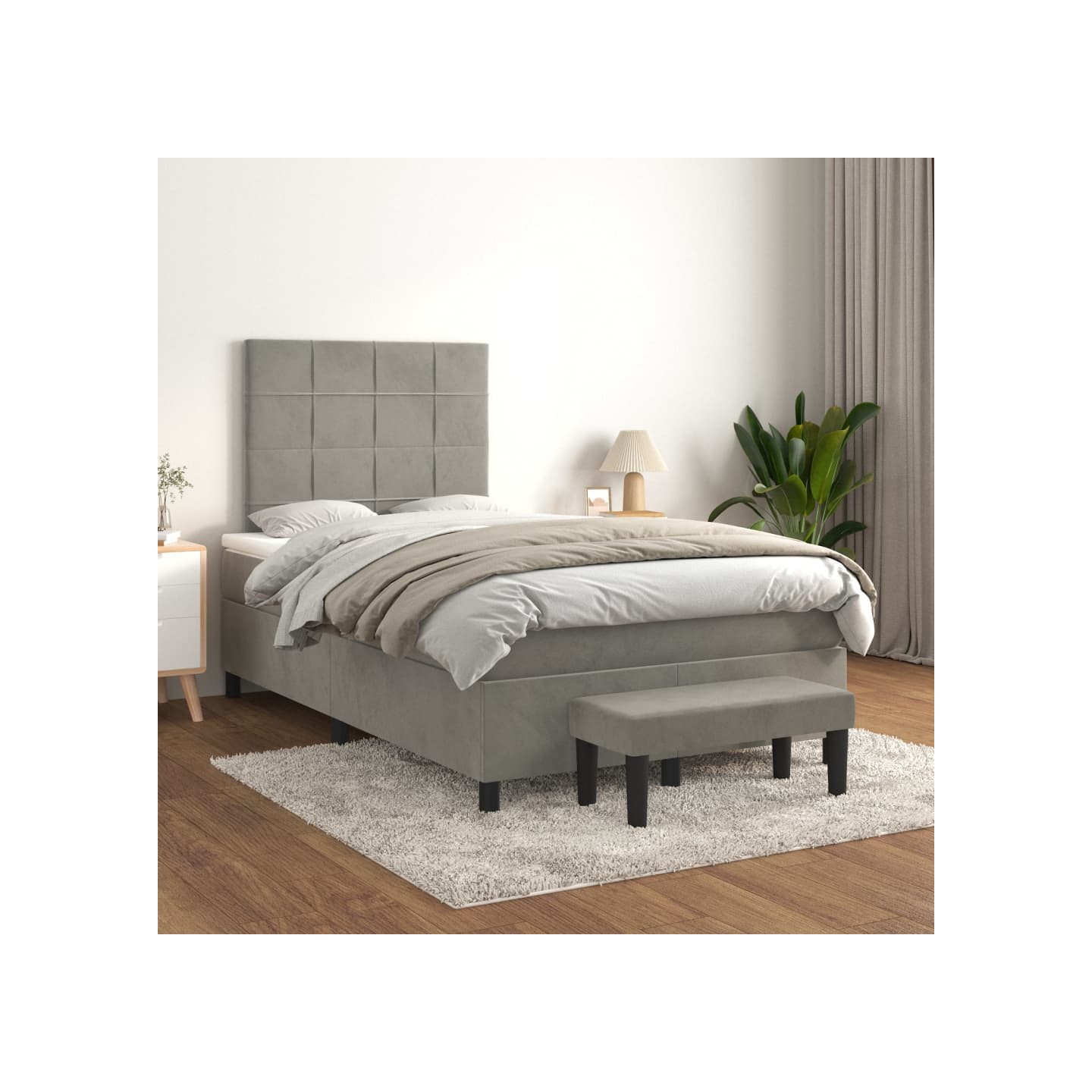 Sommier à lattes de lit et matelas Gris clair 120x200cm Velours
