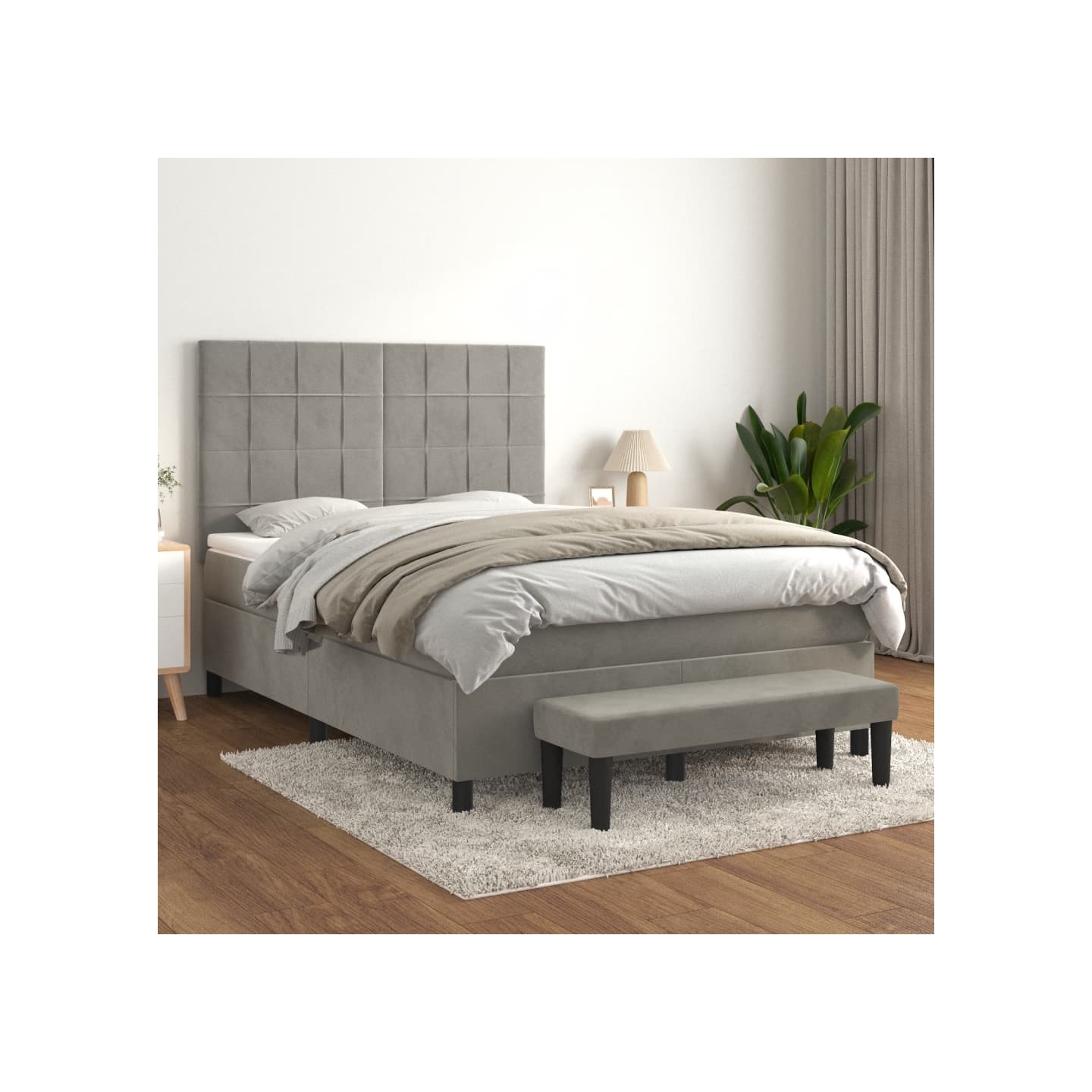 Sommier à lattes de lit et matelas Gris clair 140x190cm Velours