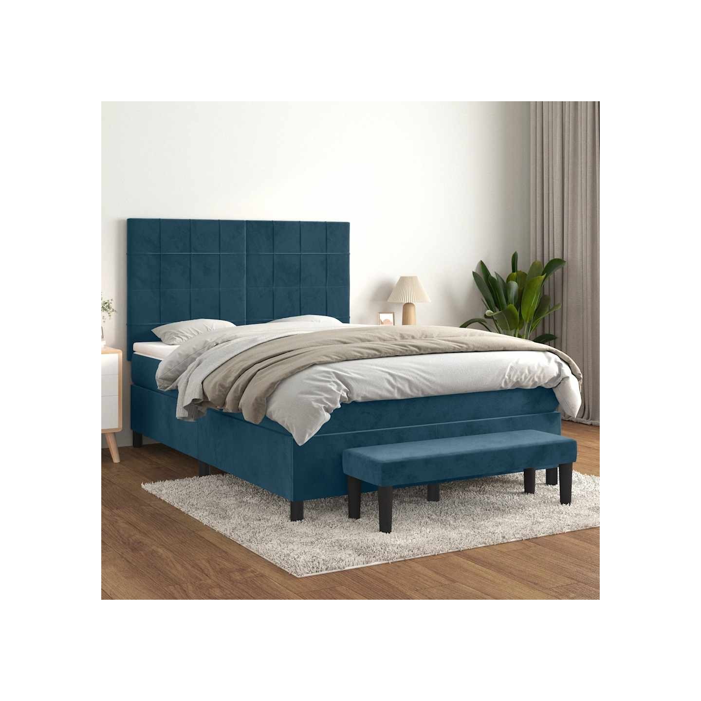 Sommier à lattes de lit et matelas Bleu foncé 140x190cm Velours