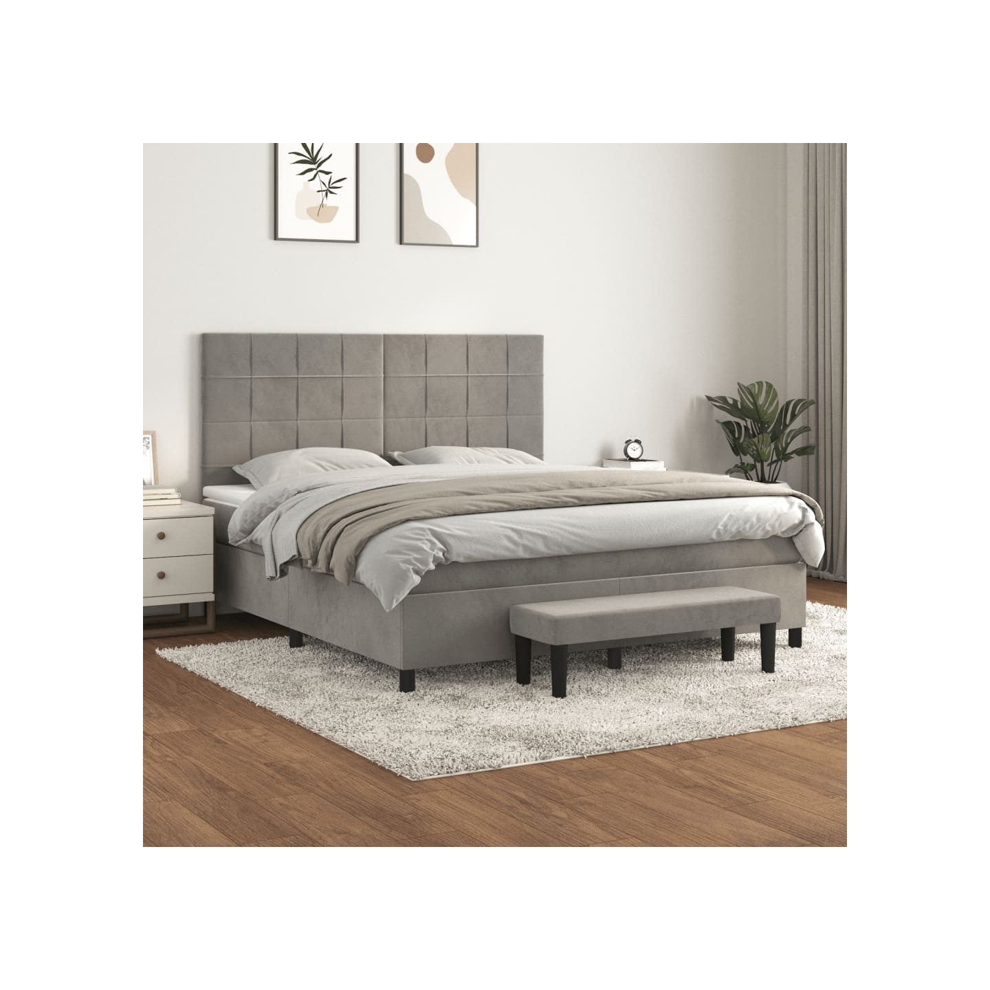 Sommier à lattes de lit et matelas Gris clair 180x200cm Velours