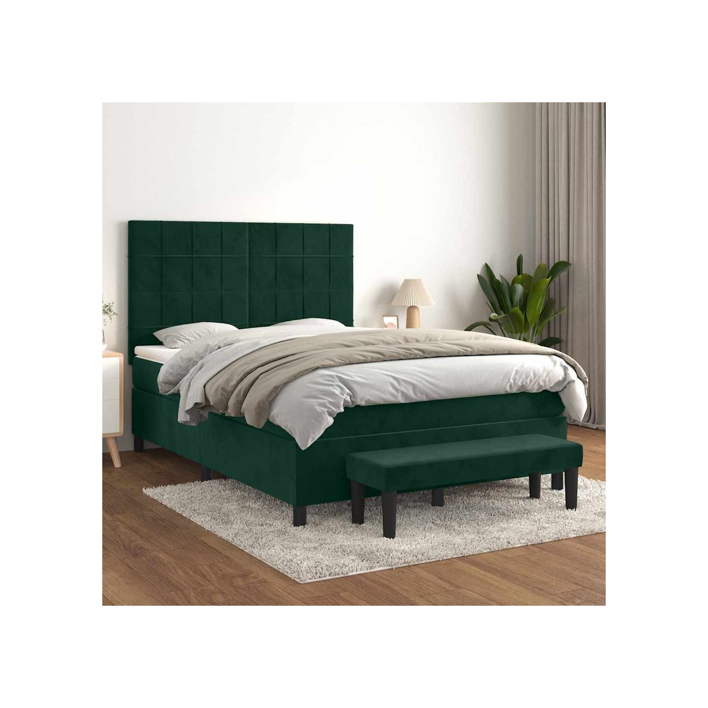 Sommier à lattes de lit et matelas Vert foncé 140x200cm Velours