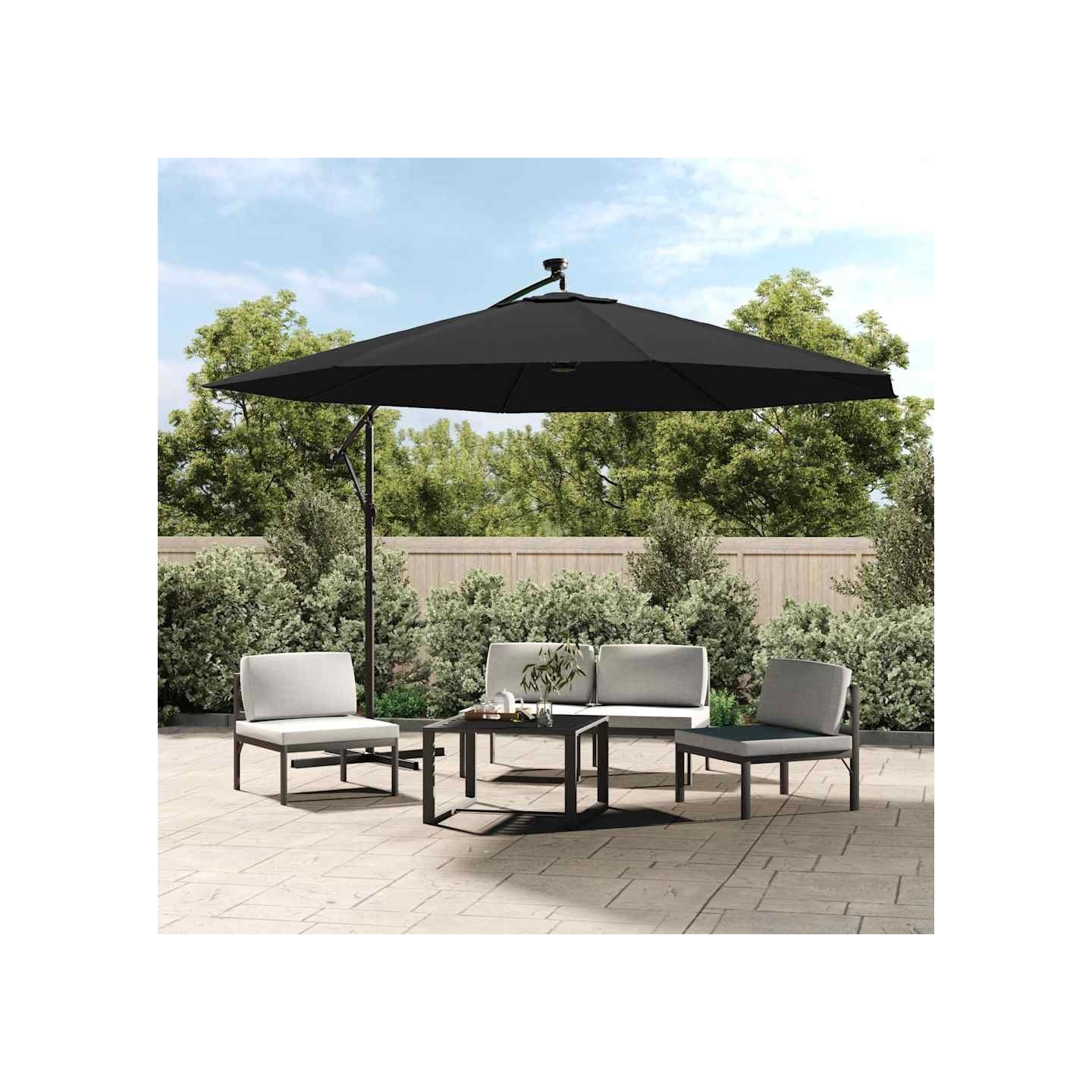 Parasol de jardin en porte-à-faux avec lumières LED noir 350 cm
