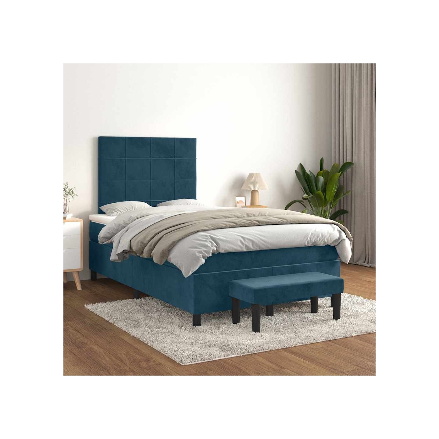 Sommier à lattes de lit et matelas Bleu foncé 120x200cm Velours